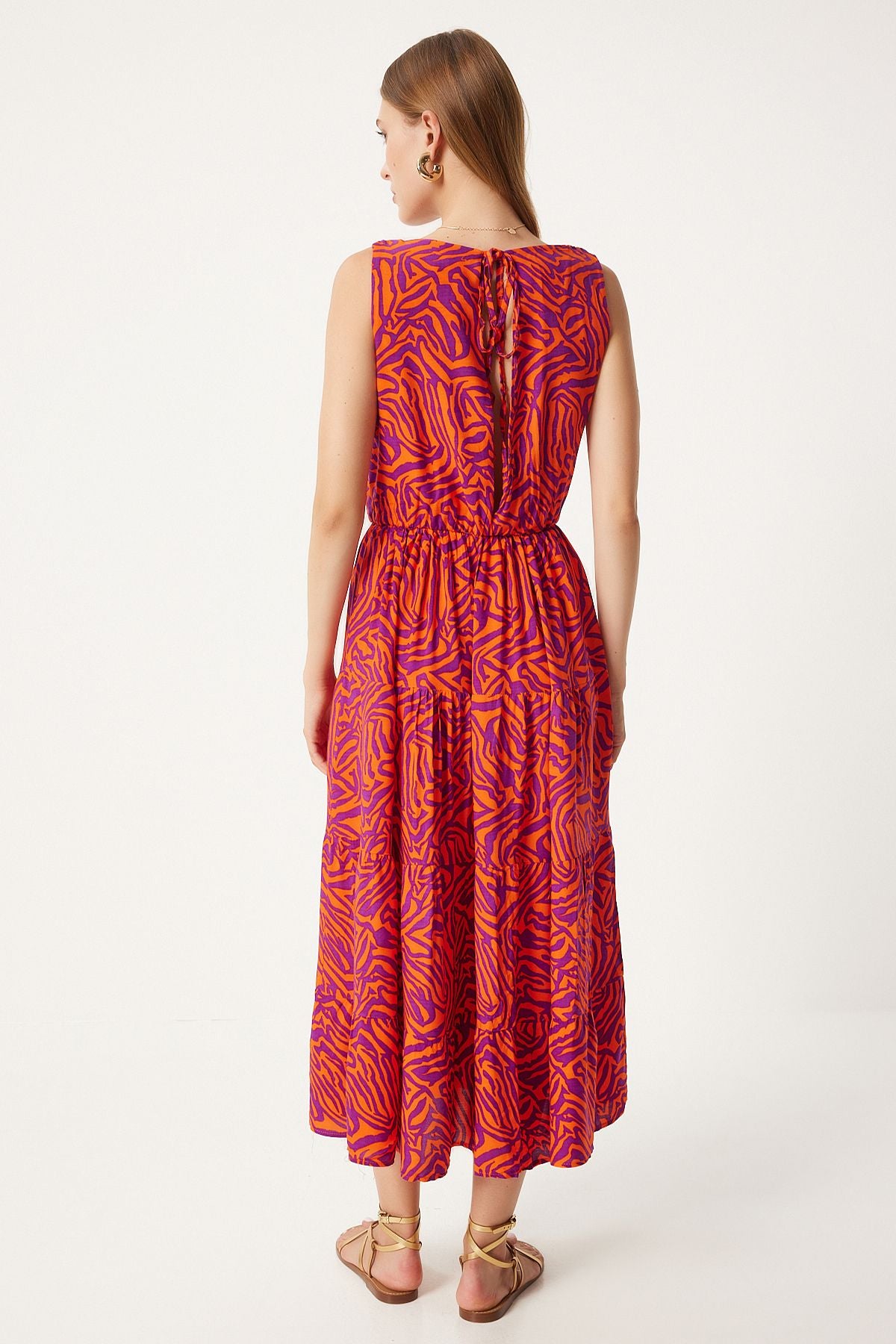 Female Oranj Purple Patterned V -Neck Summer Viscose Dress CI00110