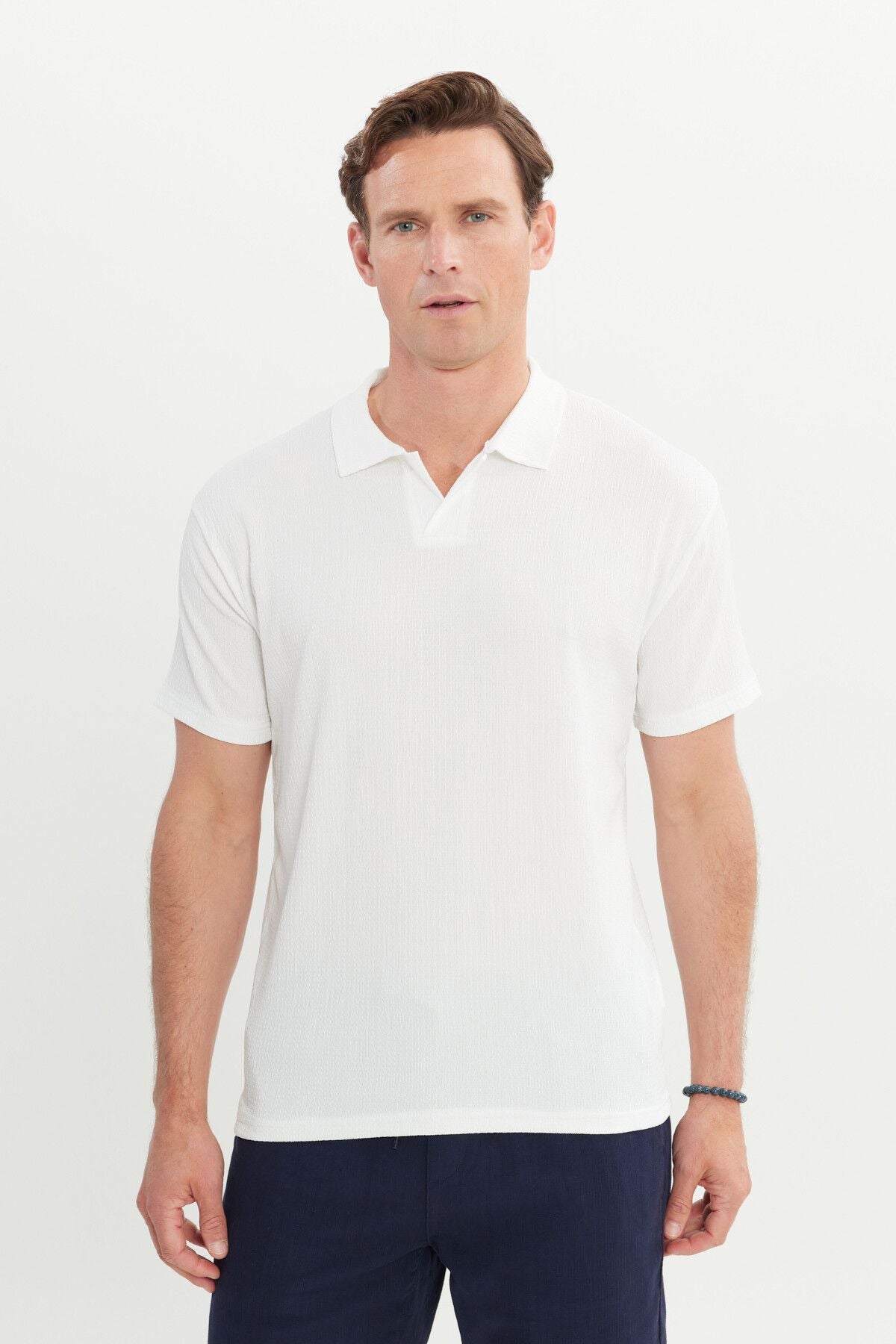 Men's ecru relax fit comfortable cut Polo Yaka T -shirt