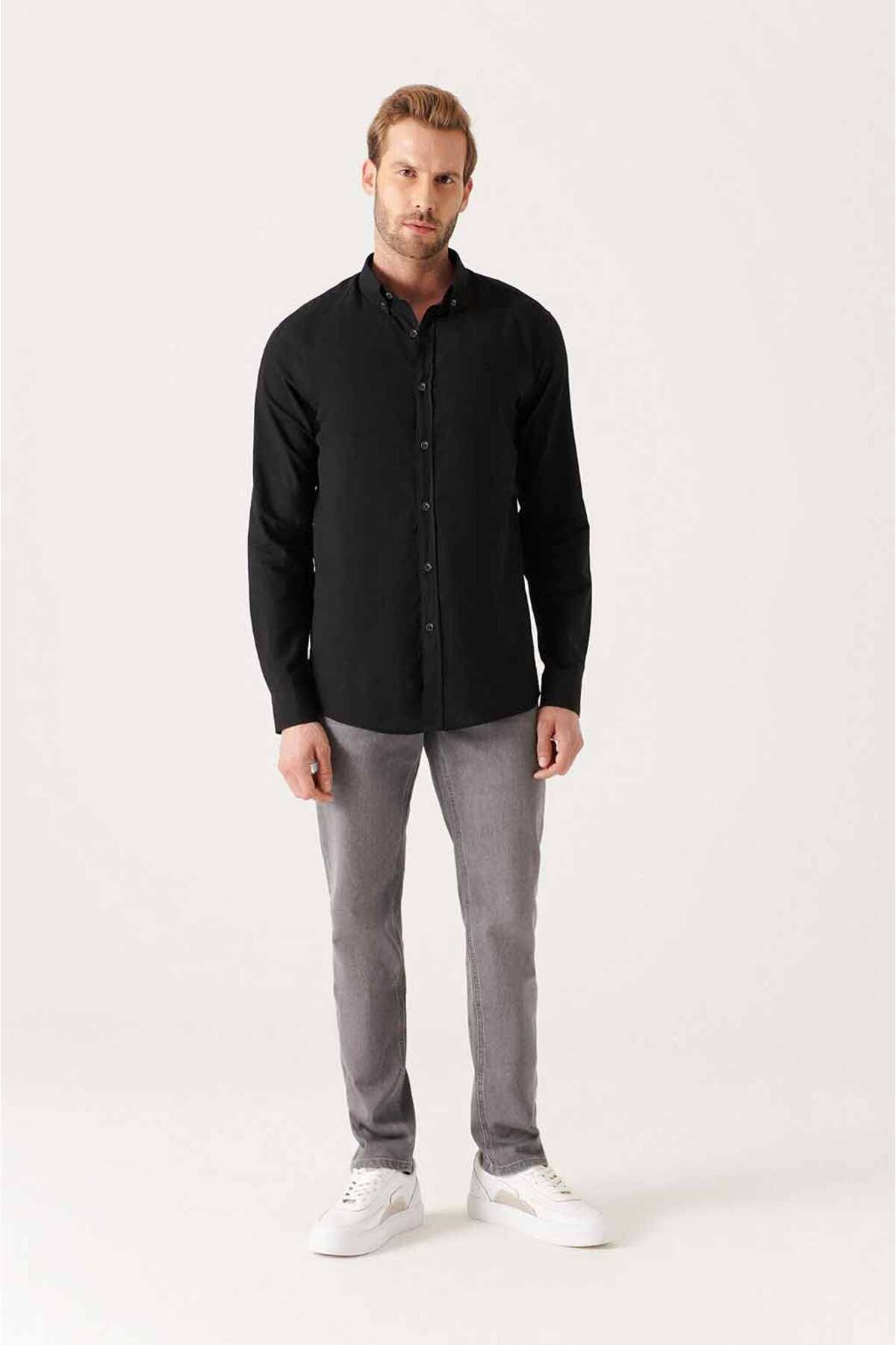 Men's Black 100 %Cotton Flinter Soft key buttoned collar shirt E002206