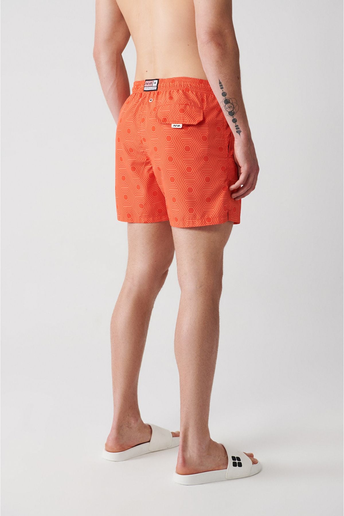 Orange fast -drying geometric printed standard size special box Comfort Fit Mayo Sea Short