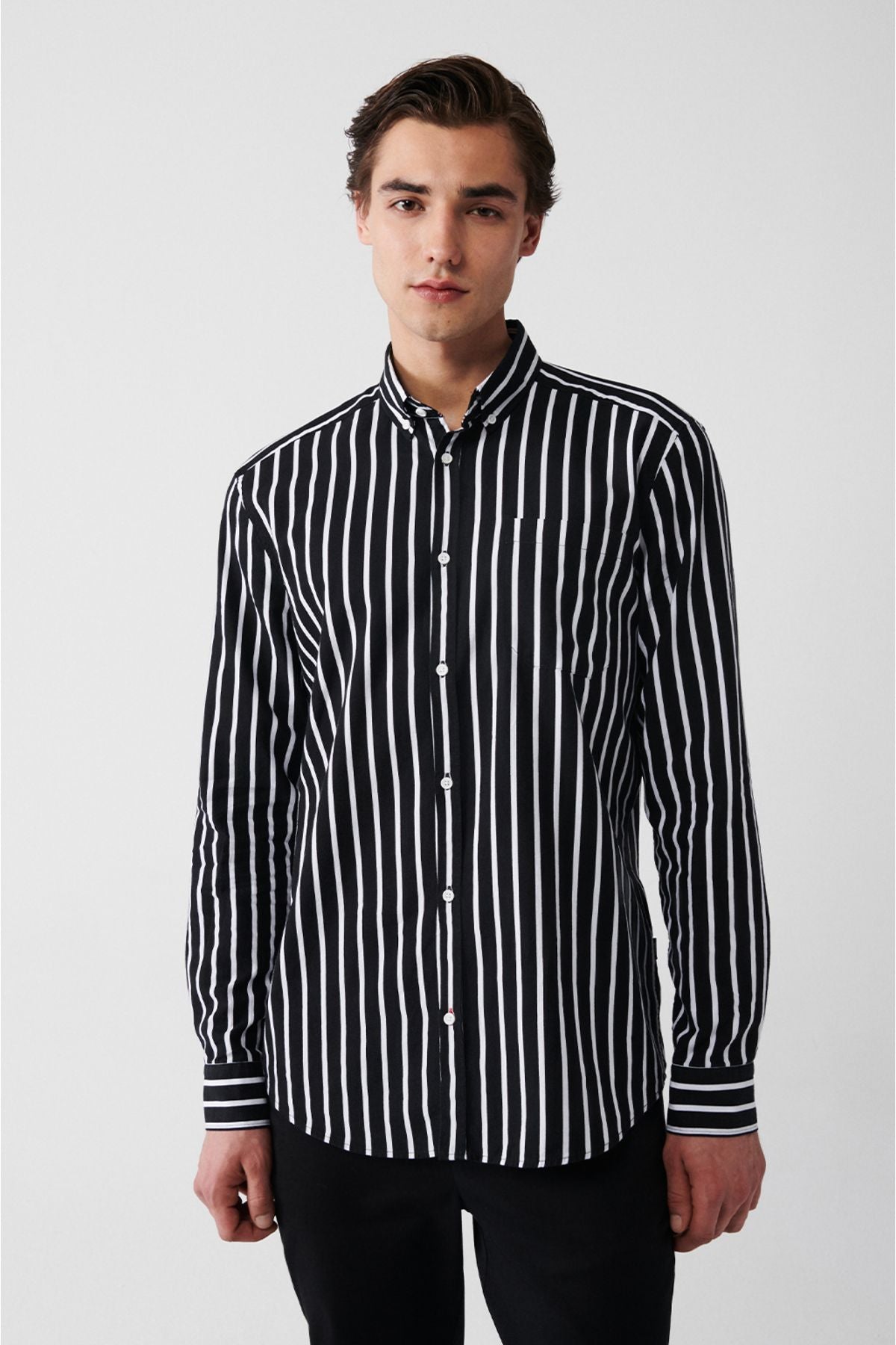 Men's black 100 %cotton oxford striped shirt A31y2055