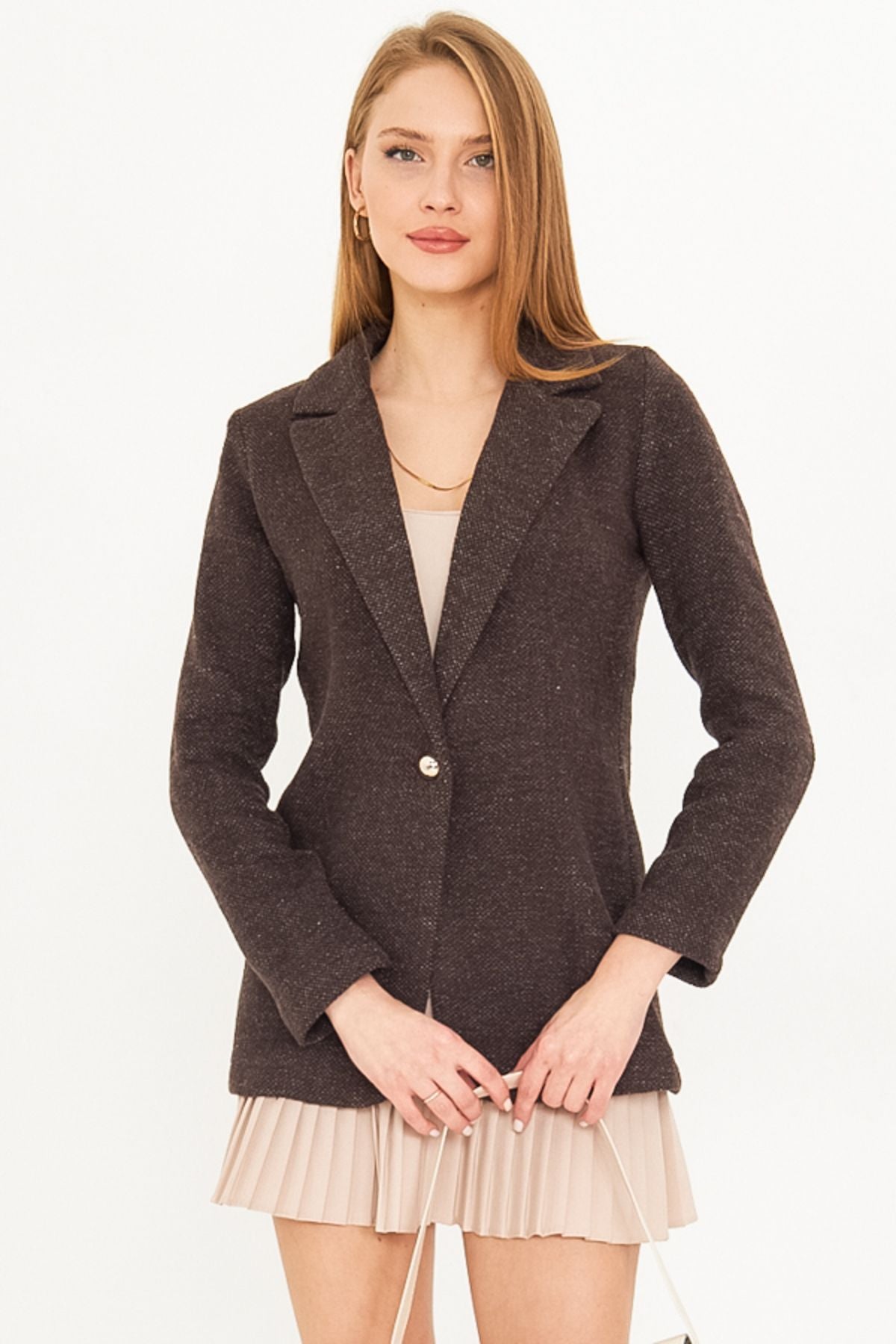 Woman Coffee Single button Stamp Jacket ARM-25K001082