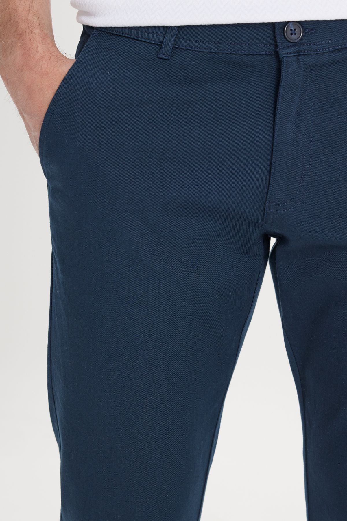 Men's navy blue canvas slim fit narrow cut side pocket flexible chino pants