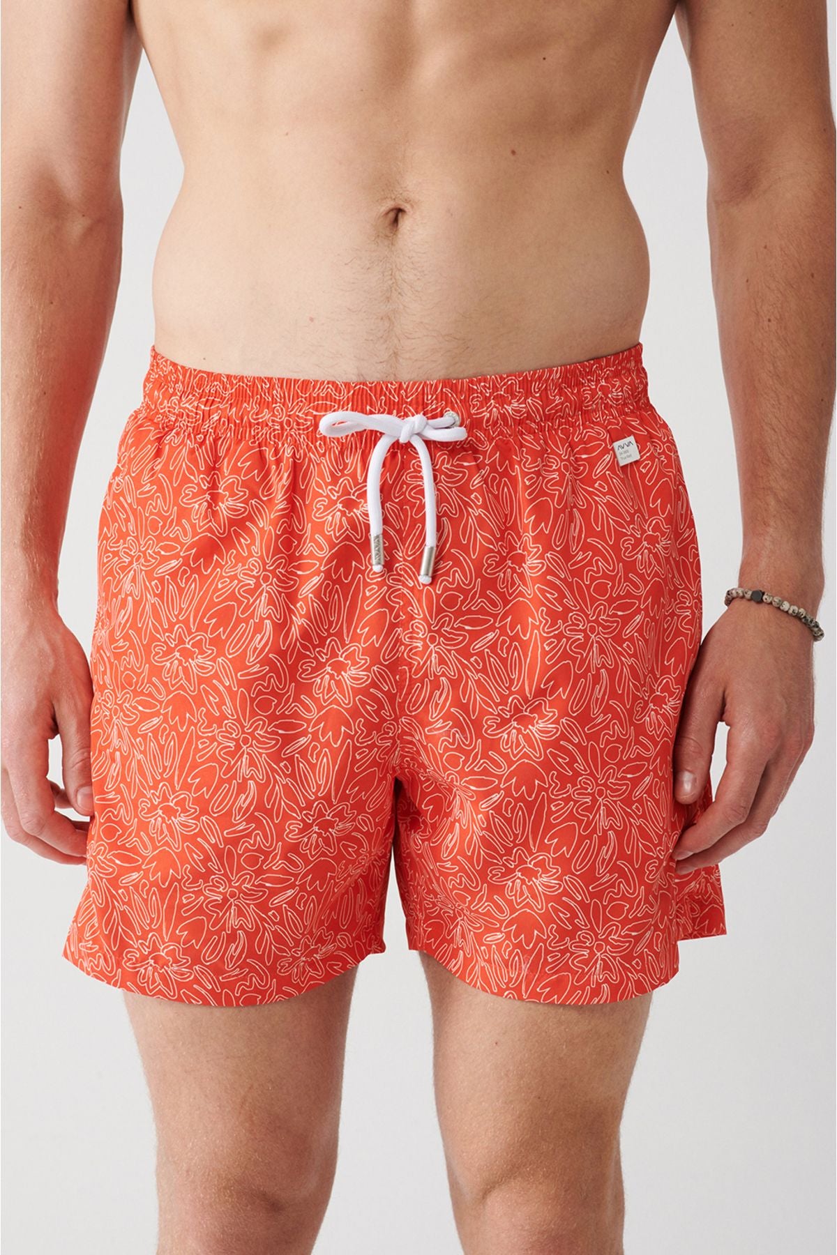 Orange fast -drying Flower Printed Standard Special Boxed Comfort Fit Mayo Sea Short