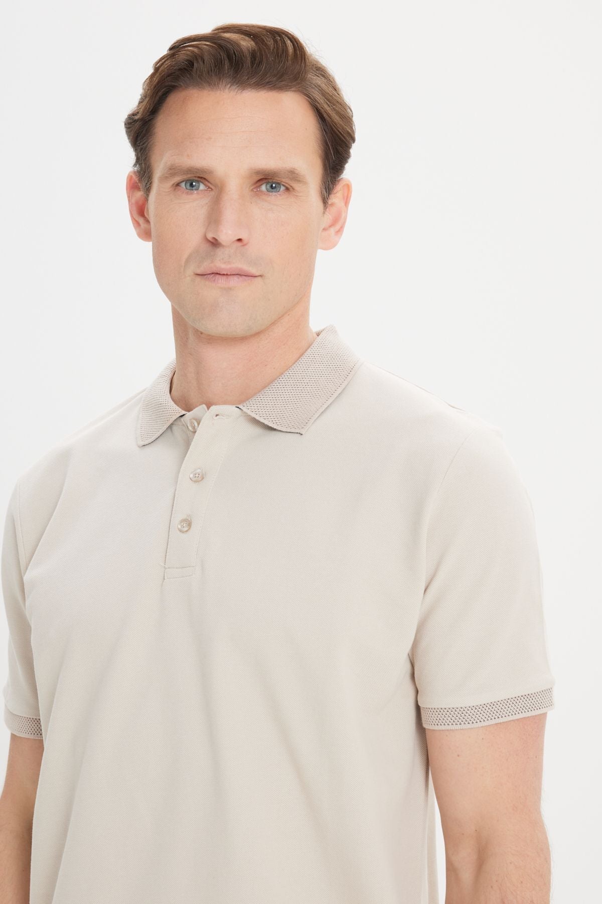 Men's safari 100 %cotton curved pike polo collar slim fit narrow cut t -shirt