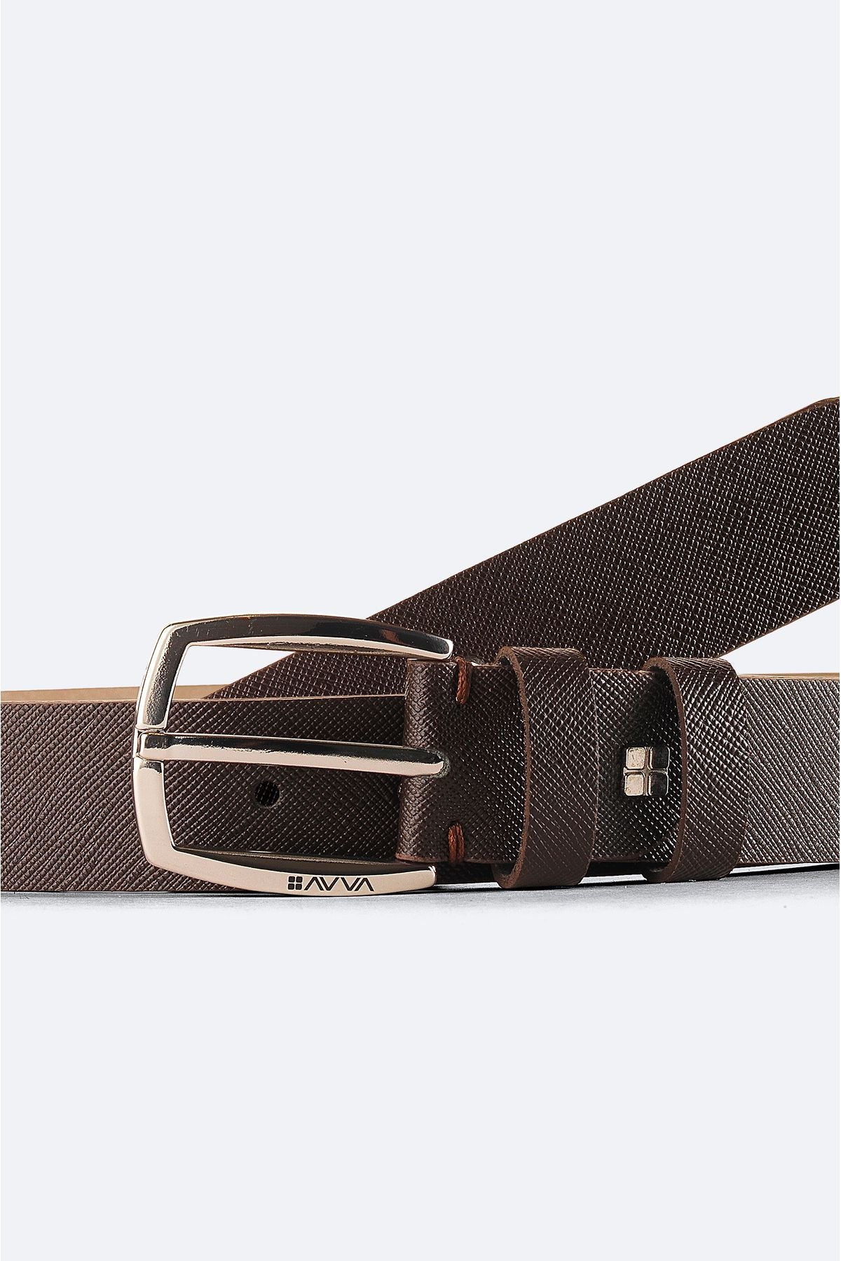 Men's Brown texture 100 %leather belt A41y9309
