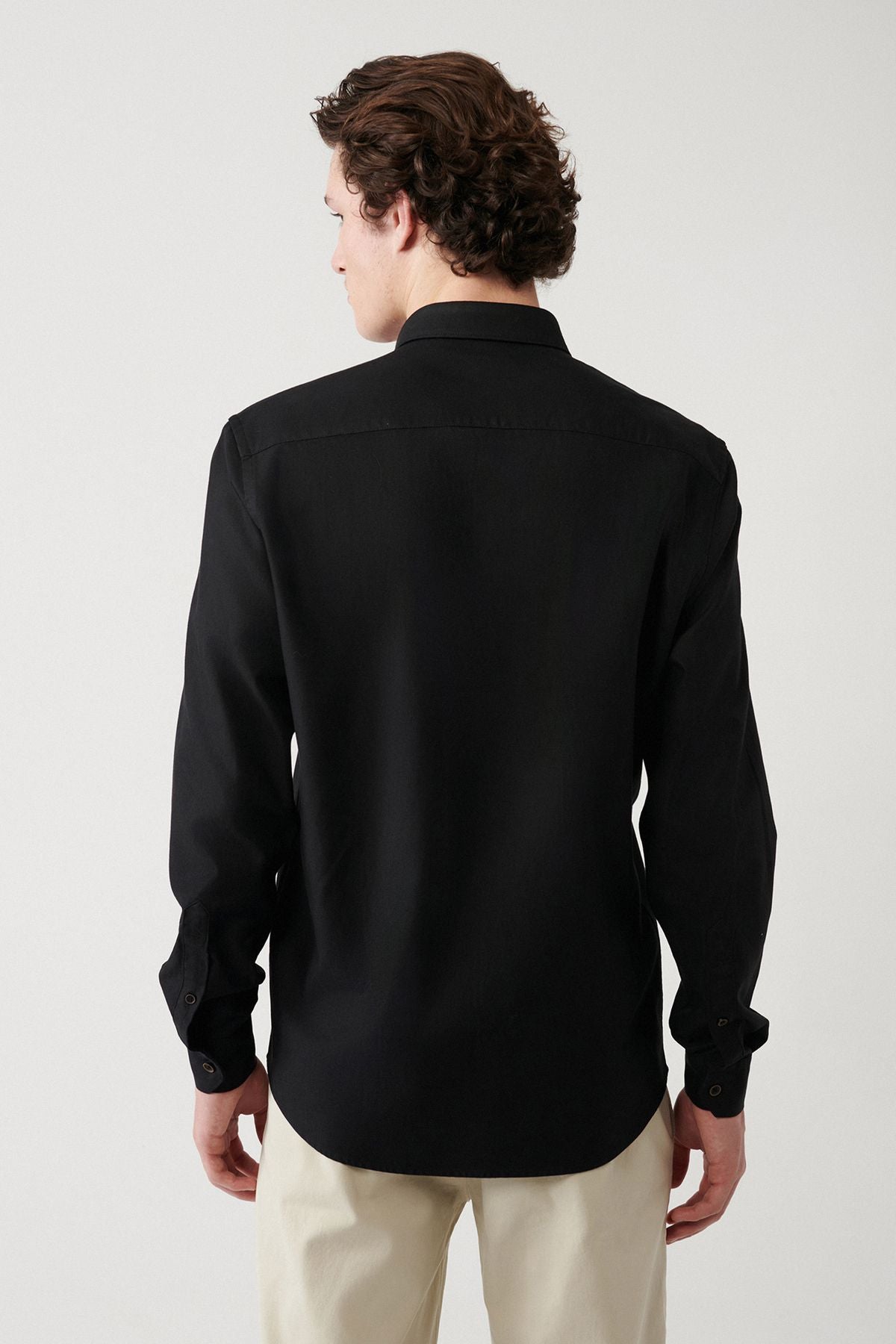 Men's black 100 %cotton button with collar shirt A32Y2120