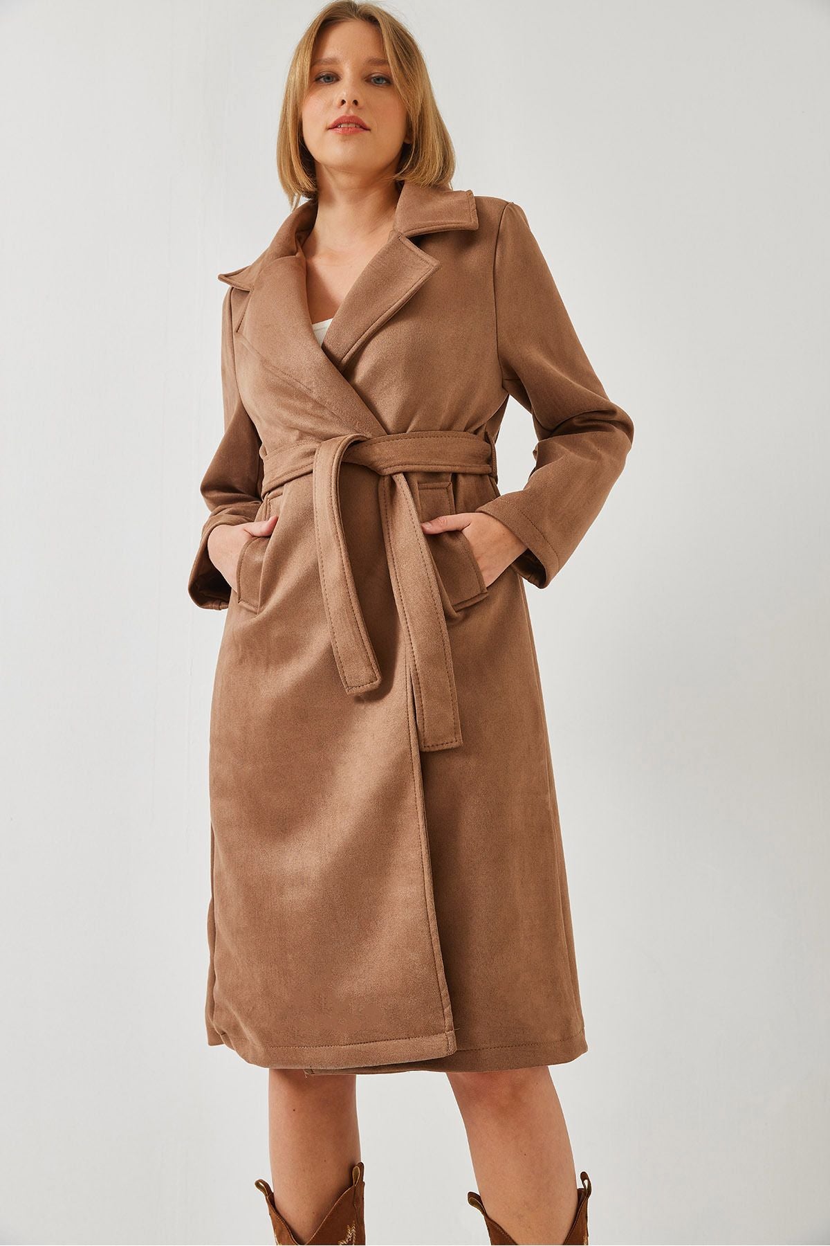 Female Cruve Collar Bideli pocket detailed stamp trench coat 2606 60451017