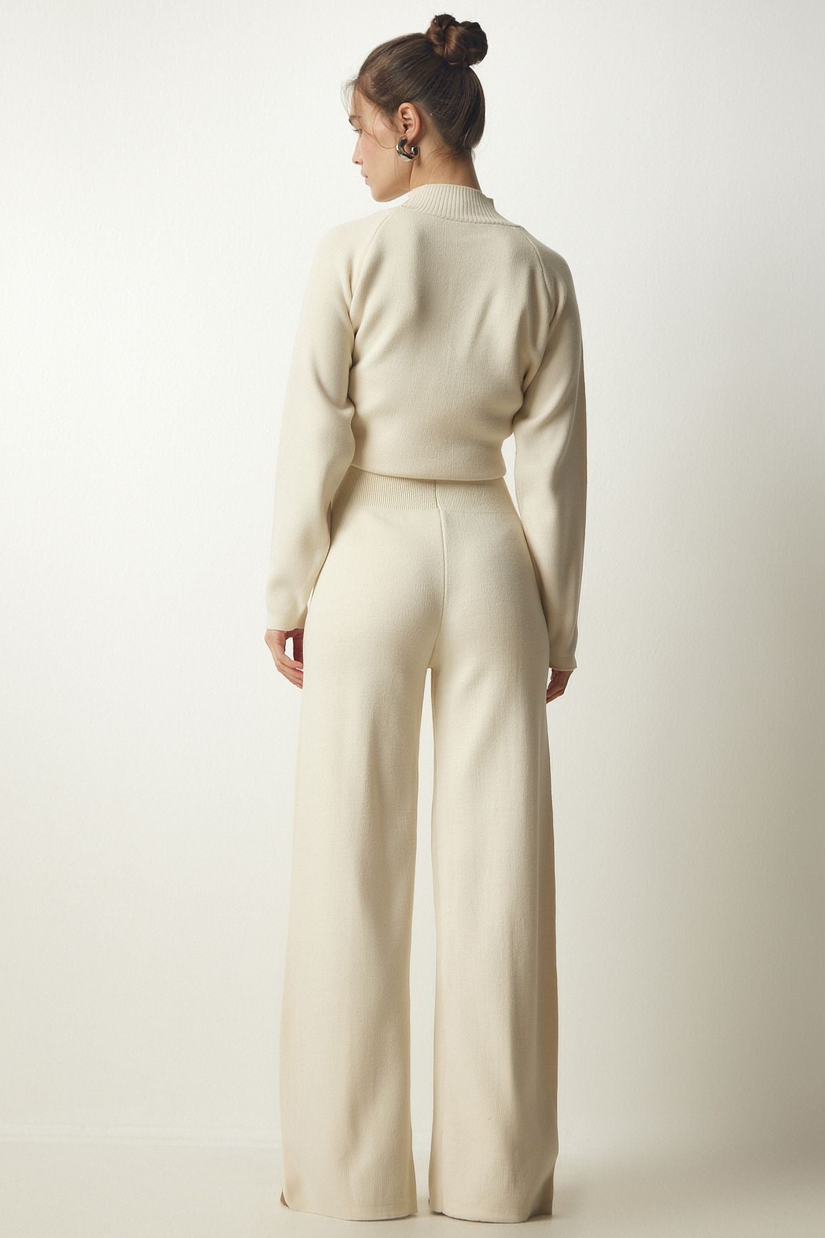 Women's Cream Stylish Knitwear Cossack Pants Set Mu00012