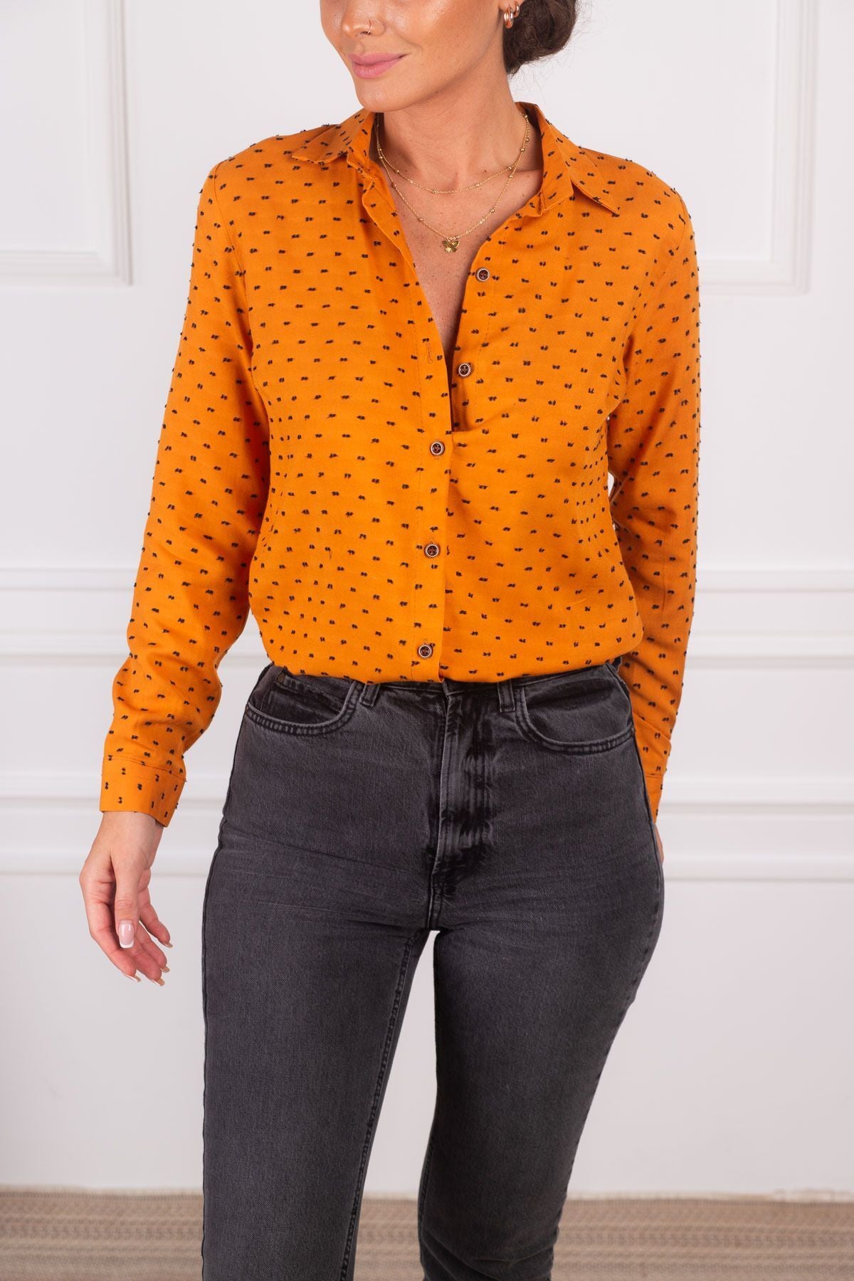 Women's Orange Patterned Long Sleeve Shirt ARM-24K001023