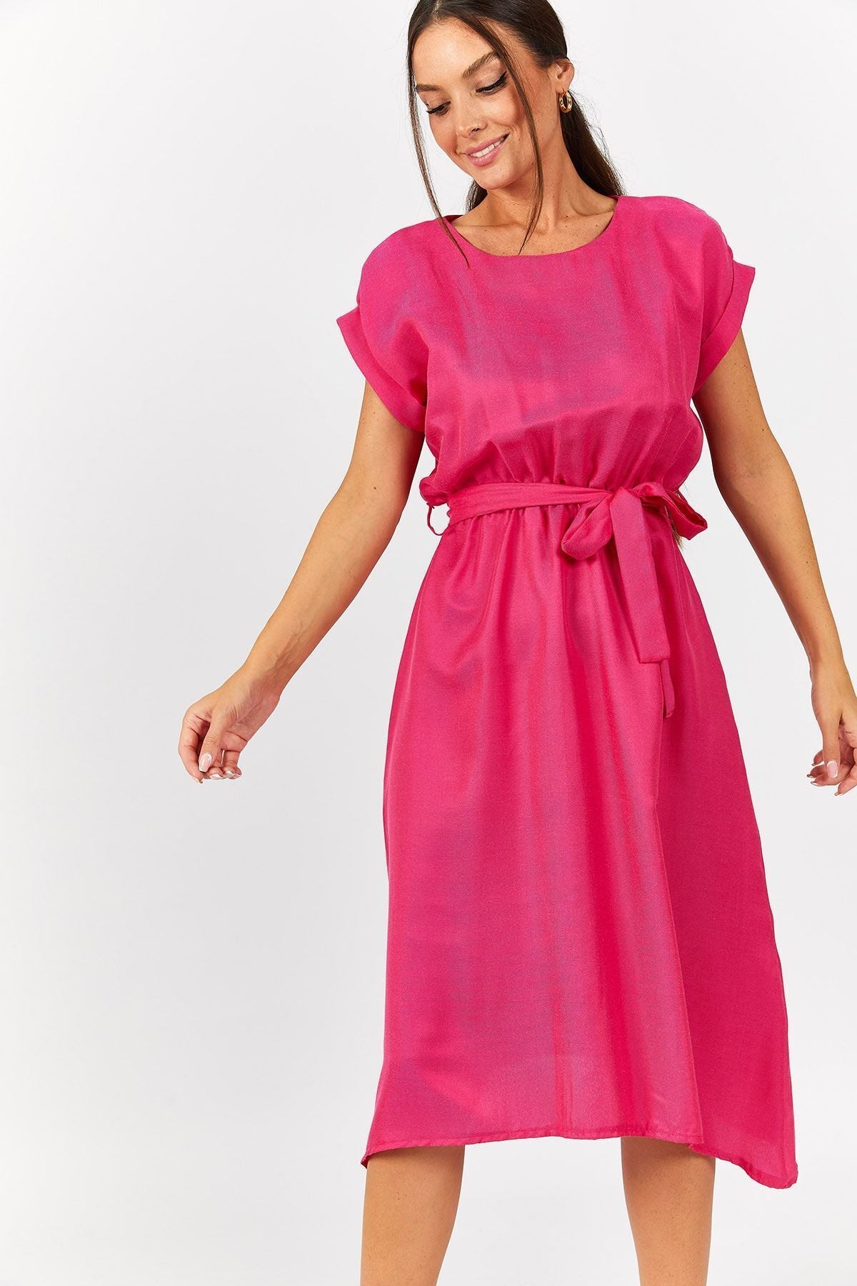 Women's Fuchsia waist tire-binding dress ARM-18Y001120