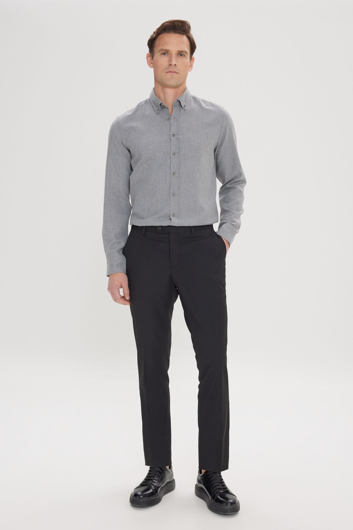 Men's black slim fit narrow cut flexible classic pants