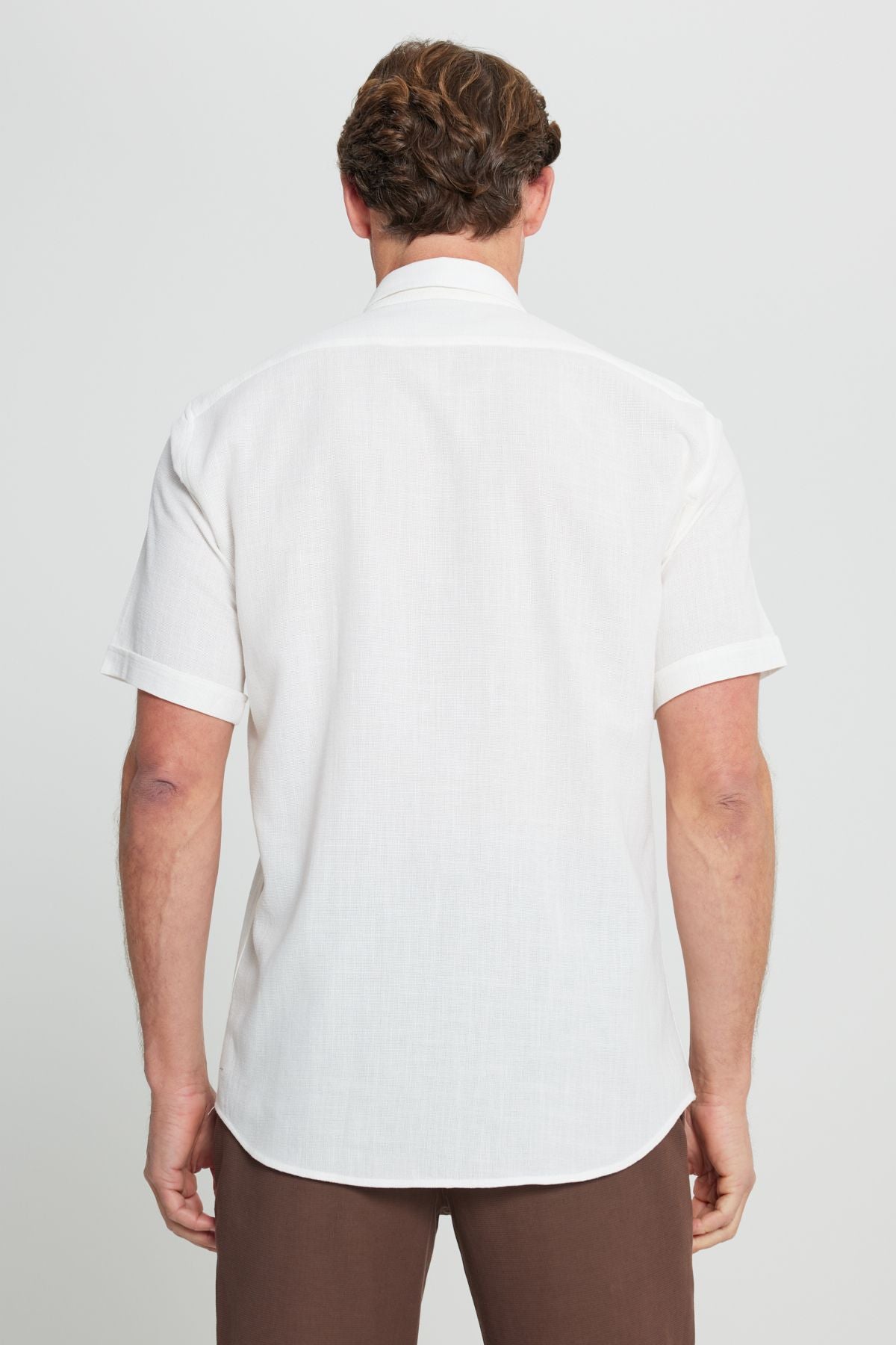 Men's White 100 %Cotton Comfort Fit Casual Cutting Buttoned Shirt Shirt collar Amesty Shirt
