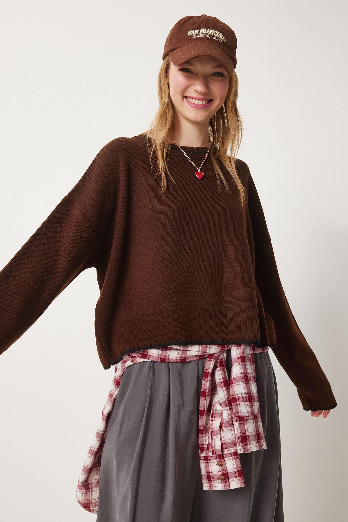 Female Brown Basic Knitwear Sweater PF00010