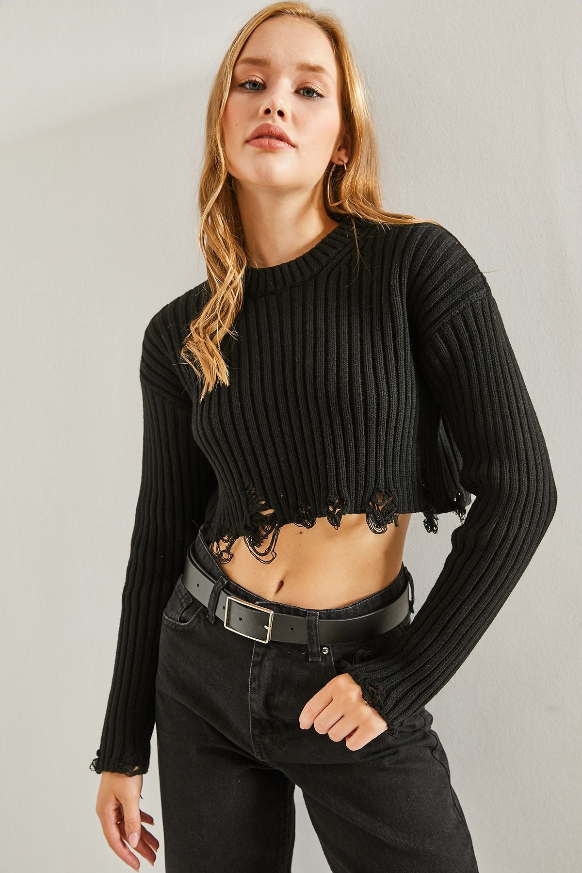 WOMEN'S TENCED PATTERN Triko Crop sweater