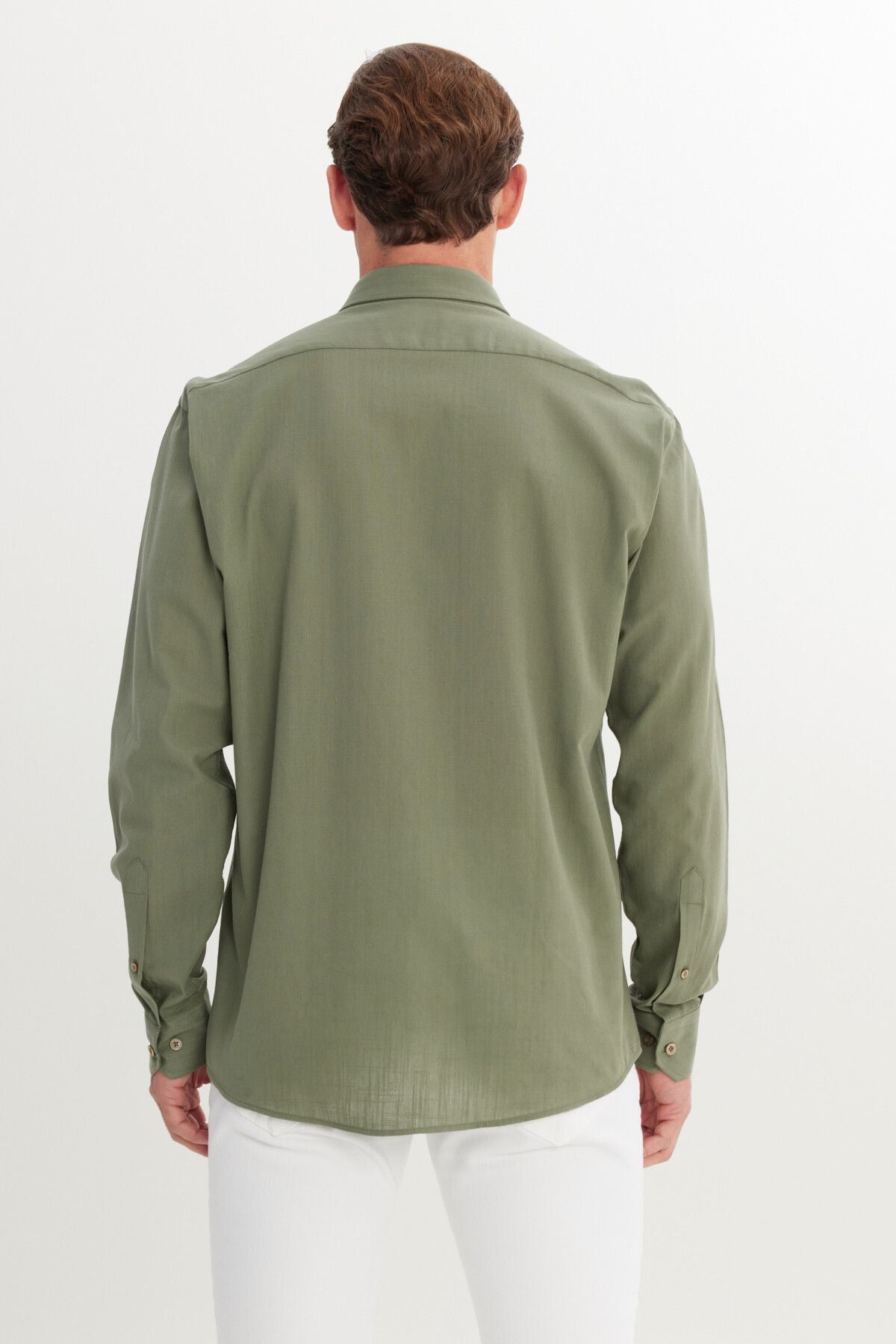 Men's Khaki Comfort Fit Casual Cut Hidden button collar 100 %cotton pennant shirt
