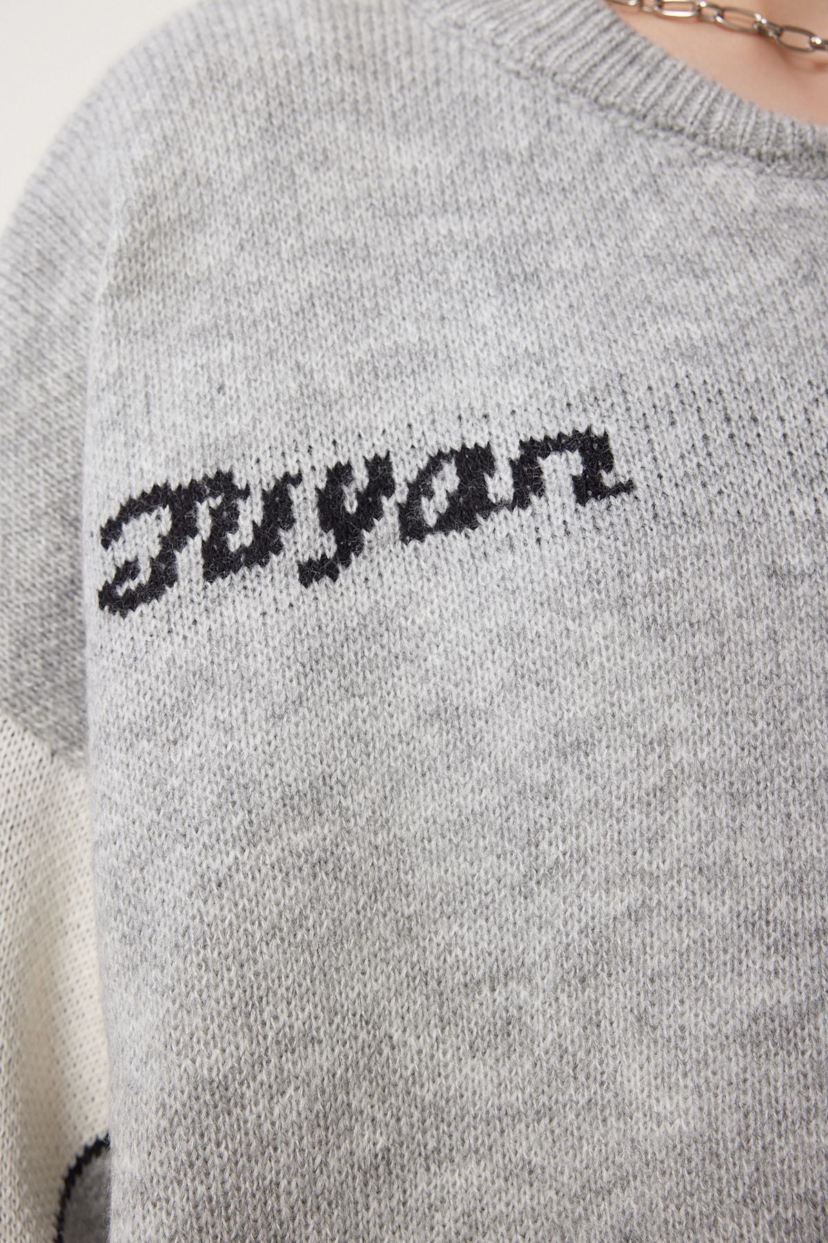Women's Gray slogan knitwear jacket cardigan DP00218