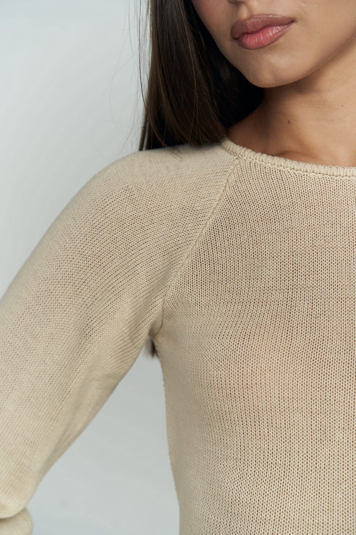 Angela Back Décollette beige knitwear dress