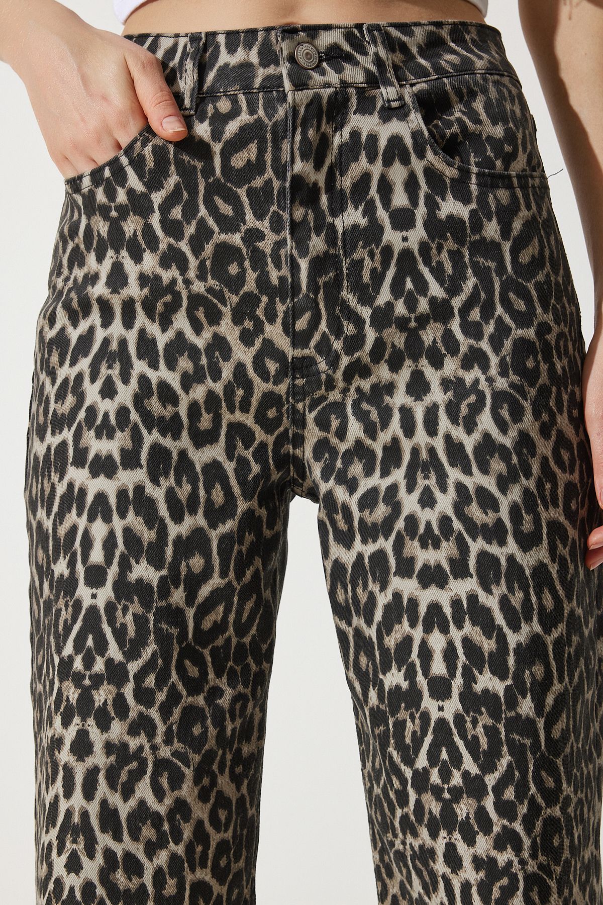 Women's black beige leopard patterned Palazzo Jean VC00002