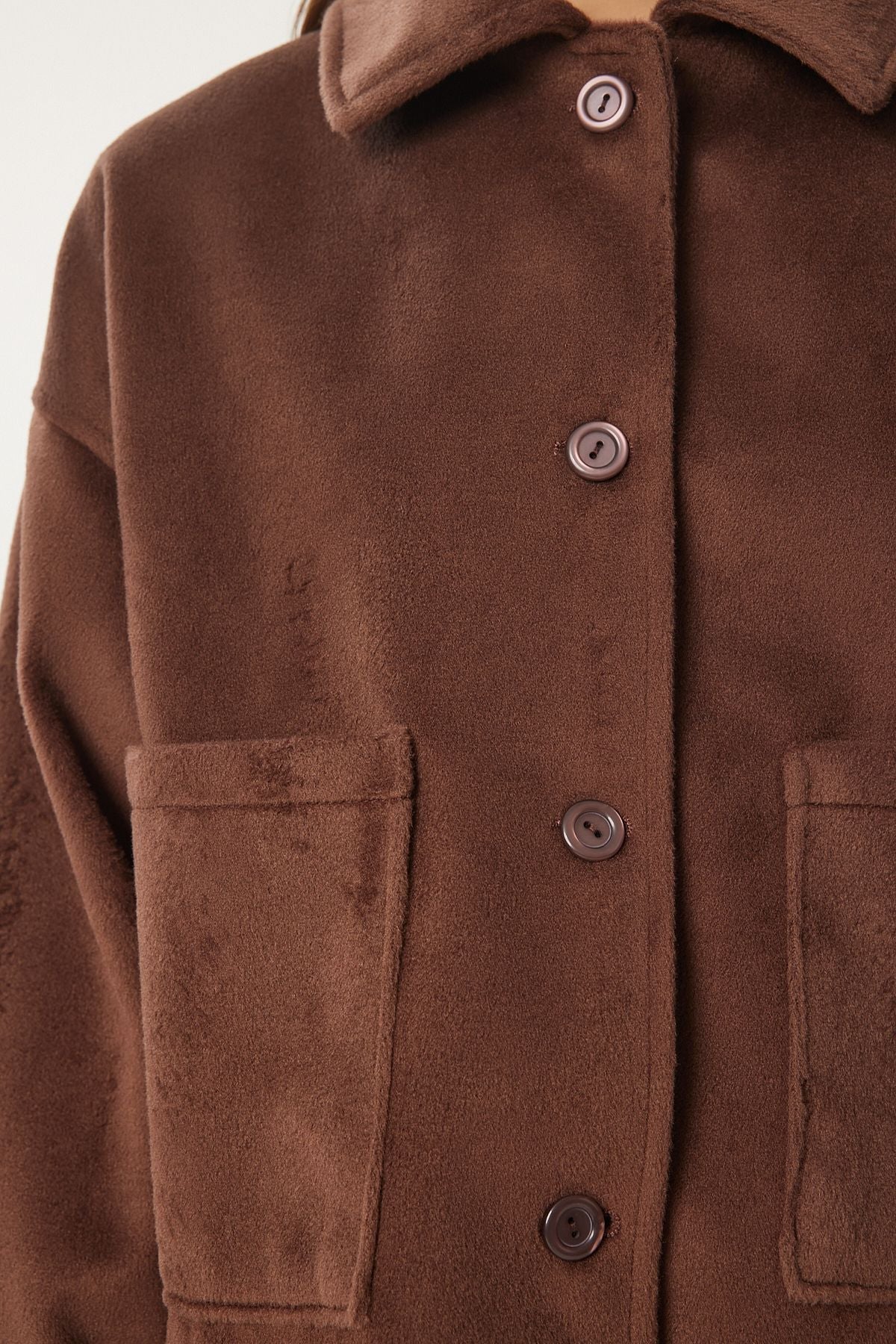 Female brown wide pocket soft stamp jacket FN03445