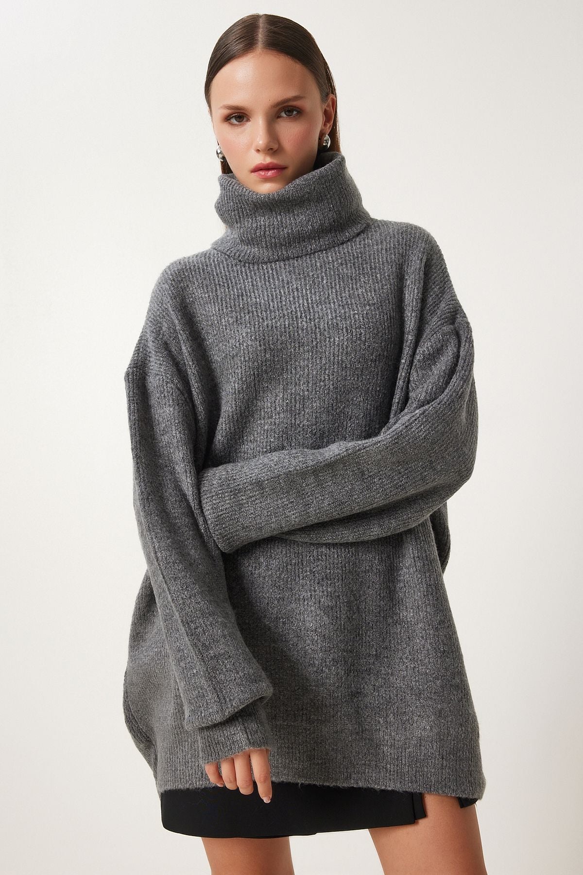 Female anthracit fisherman collar Long knitwear sweater MX00107