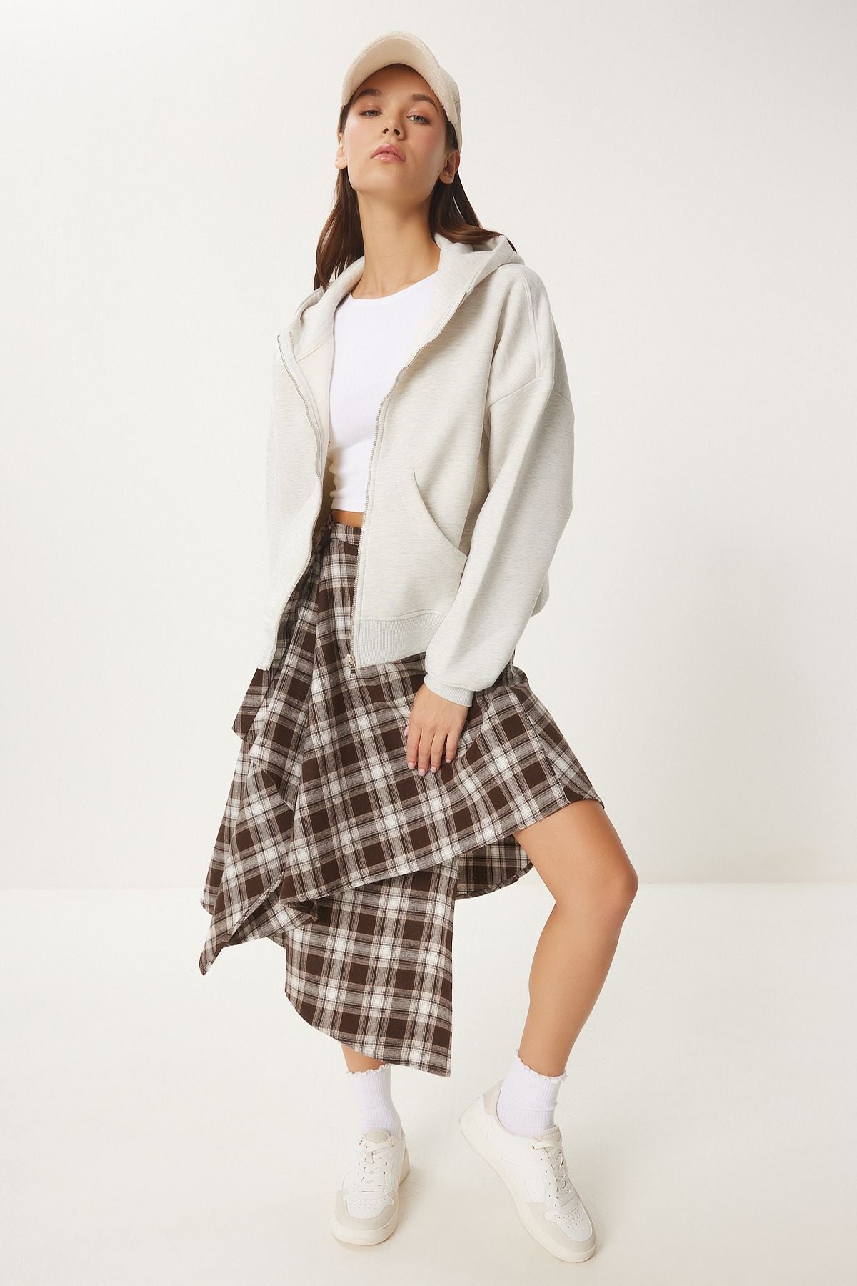 Female Gray Melanj Hooded Zippered Sweatshirt CV00045