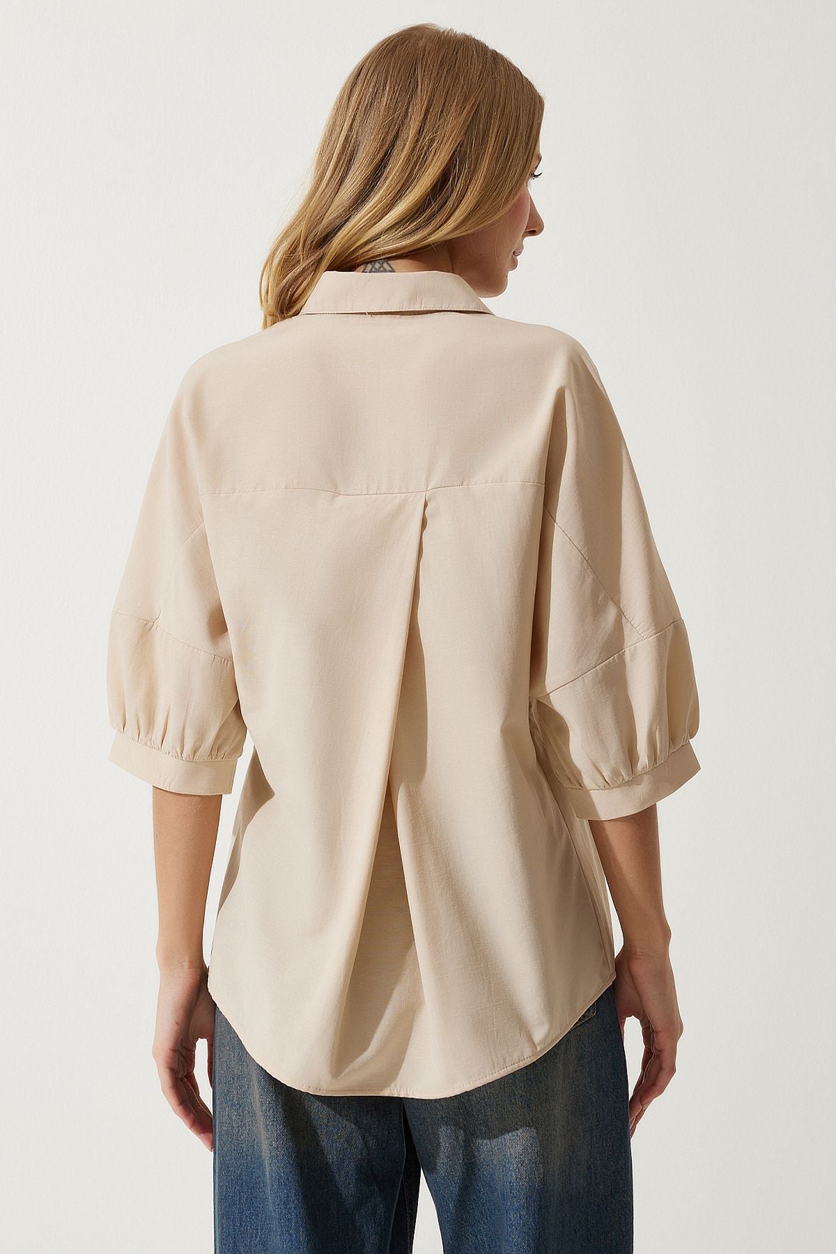 Women's Cream Balloon Sleeve Poplin Shirt DD01308