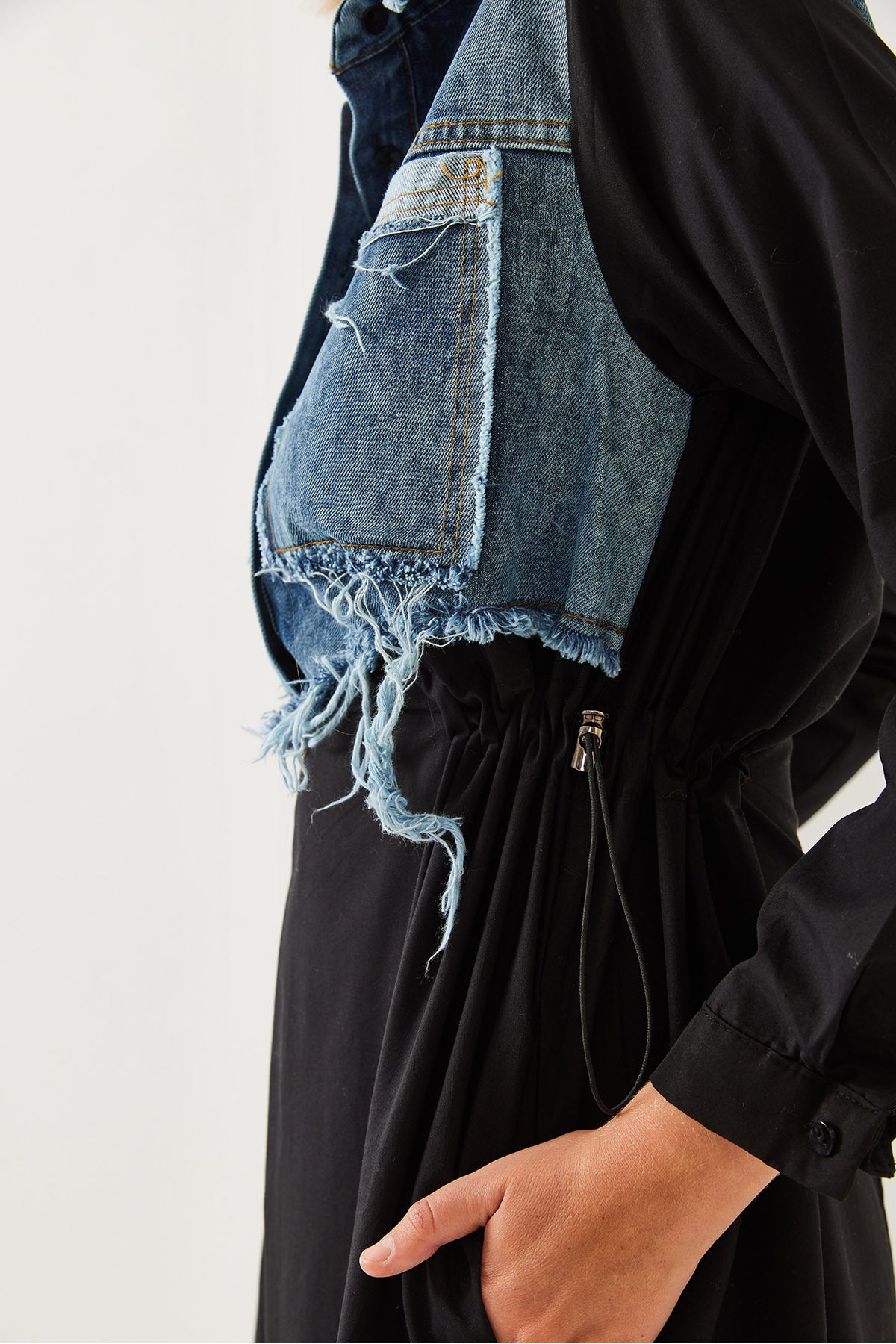 Women's Denim Garnished Long Flared Dress 60351248