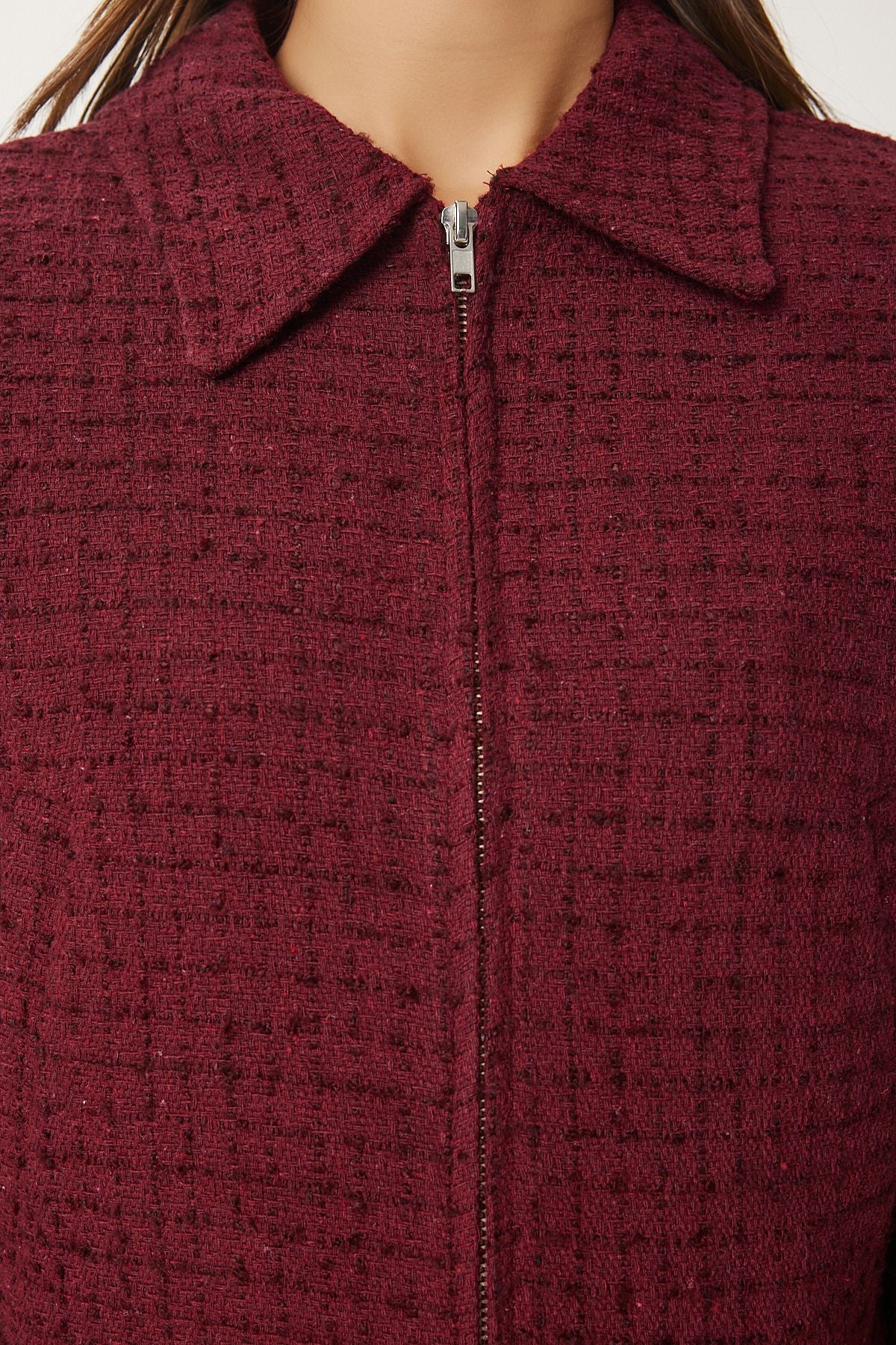 Female Bordeaux Zippered Shirt -collar Tüvit Jacket WF00069