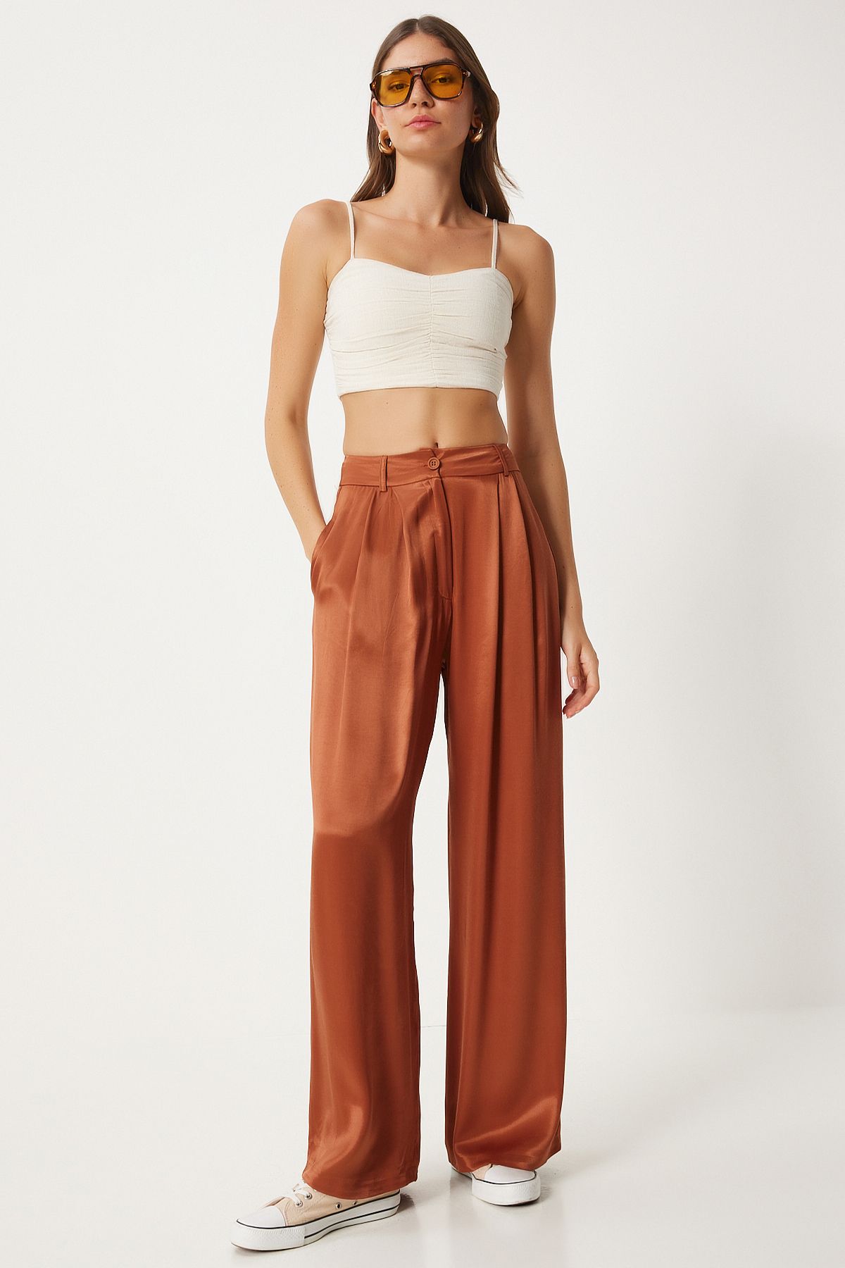 Palazzo pants with women tile satin surface FN03270