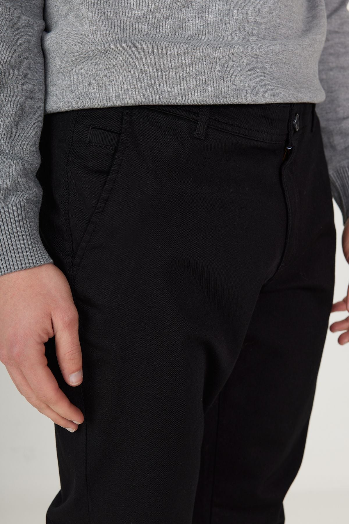 Men's black slim fit narrow -cut cotton flexible chino pants