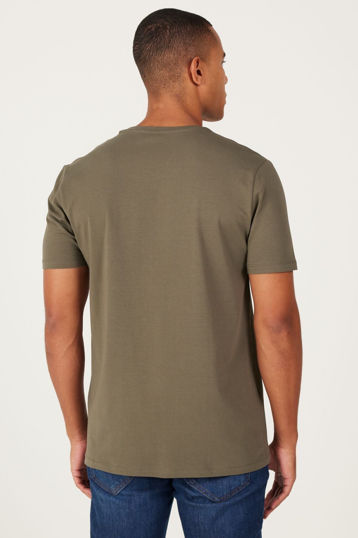 Male khaki 360 degrees stretching in all directions slim fit bike collar t -shirt