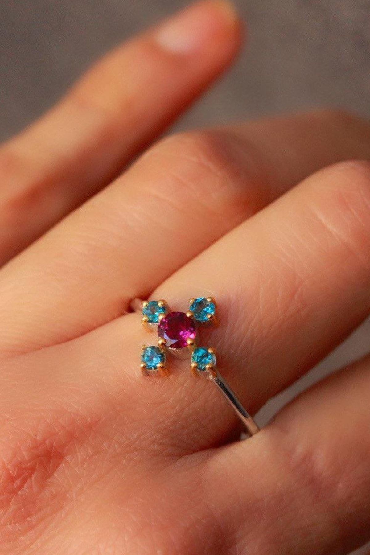 Female Pink Topaz Model Adjustable Woman 14 K Gold Plated Ring