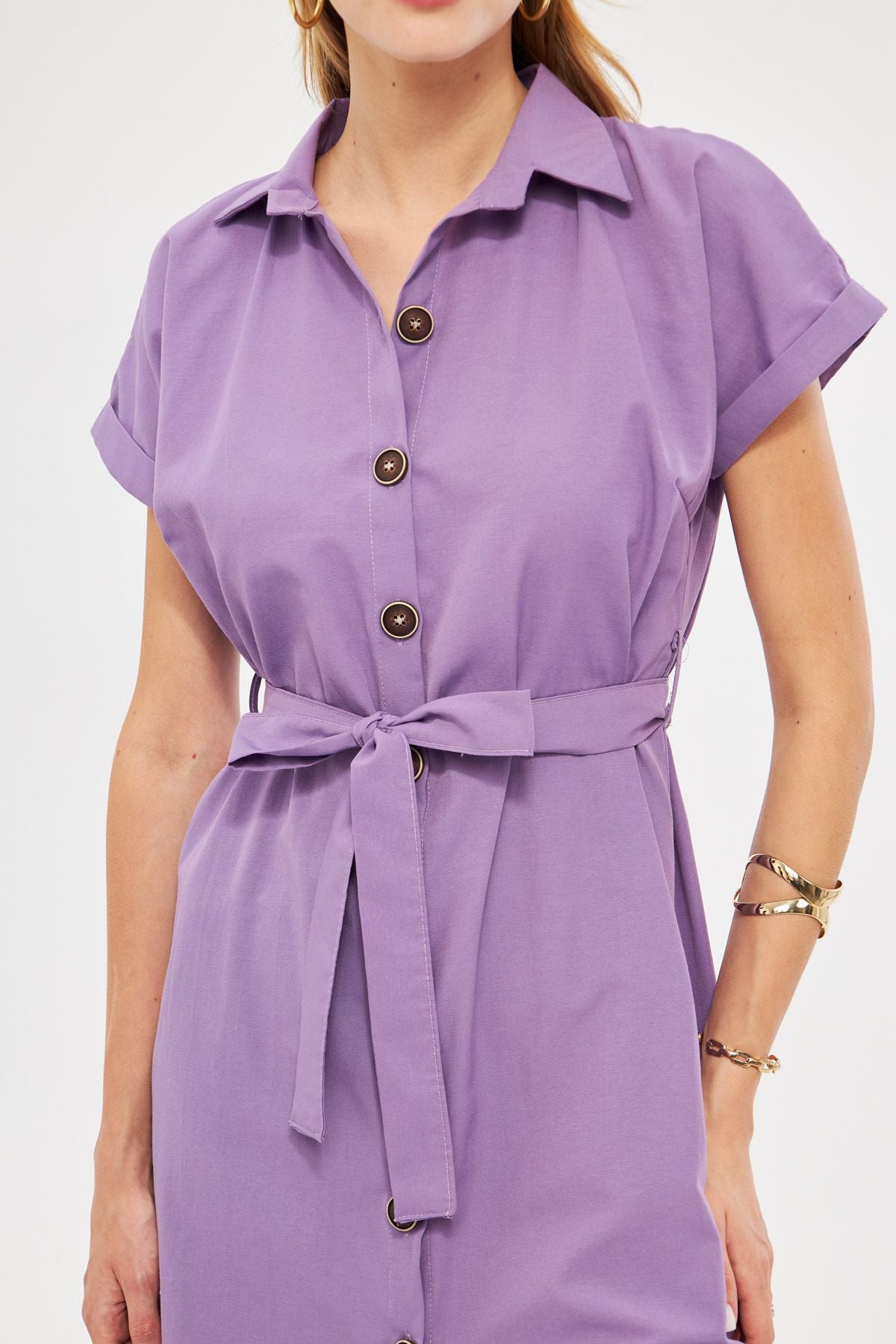 WOMEN'S LIL LIL WAST Belt Short Sleeve Shirt Dress ARM-19Y001068