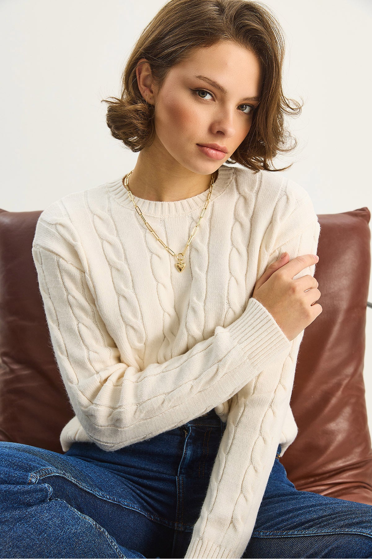 Women's Crew Neck Hair Knitted Knitwear Sweater TK251073 60283705