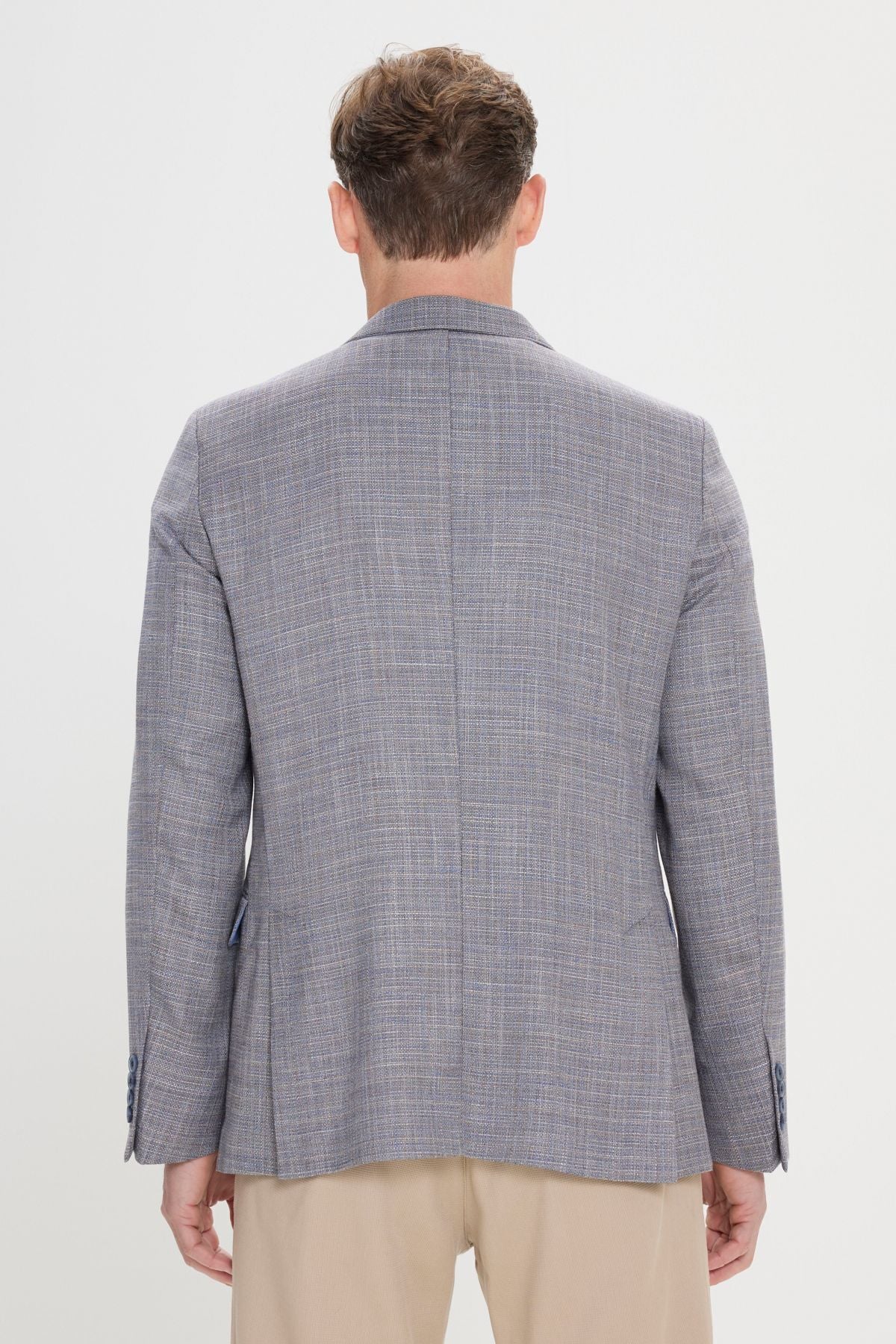 Men's Navy Blue Comfort Fit Casual Cut Mono Yaka Casual Blazer Jacket