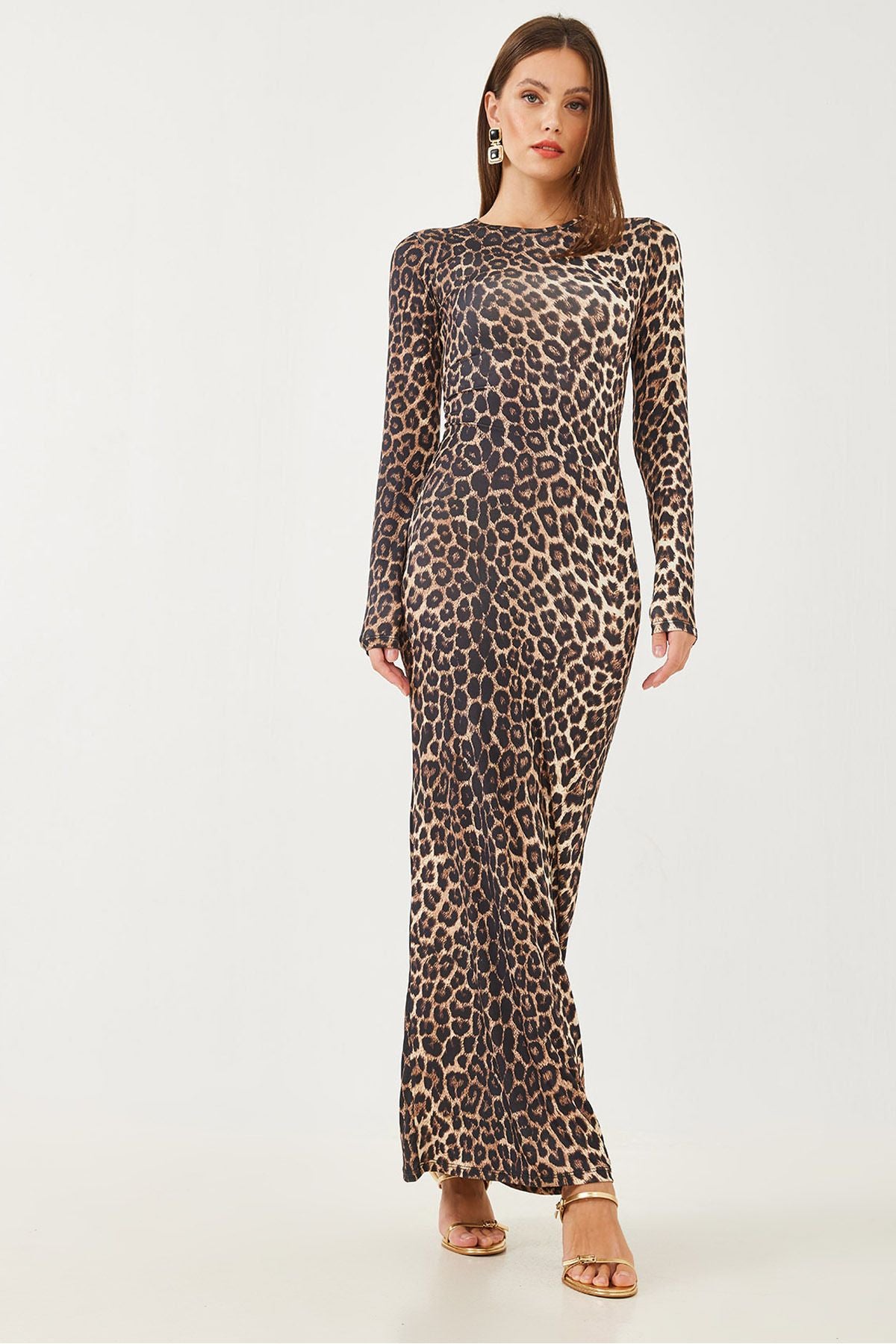 Women's Leopard Patterned Long Dress 376-1 60251887