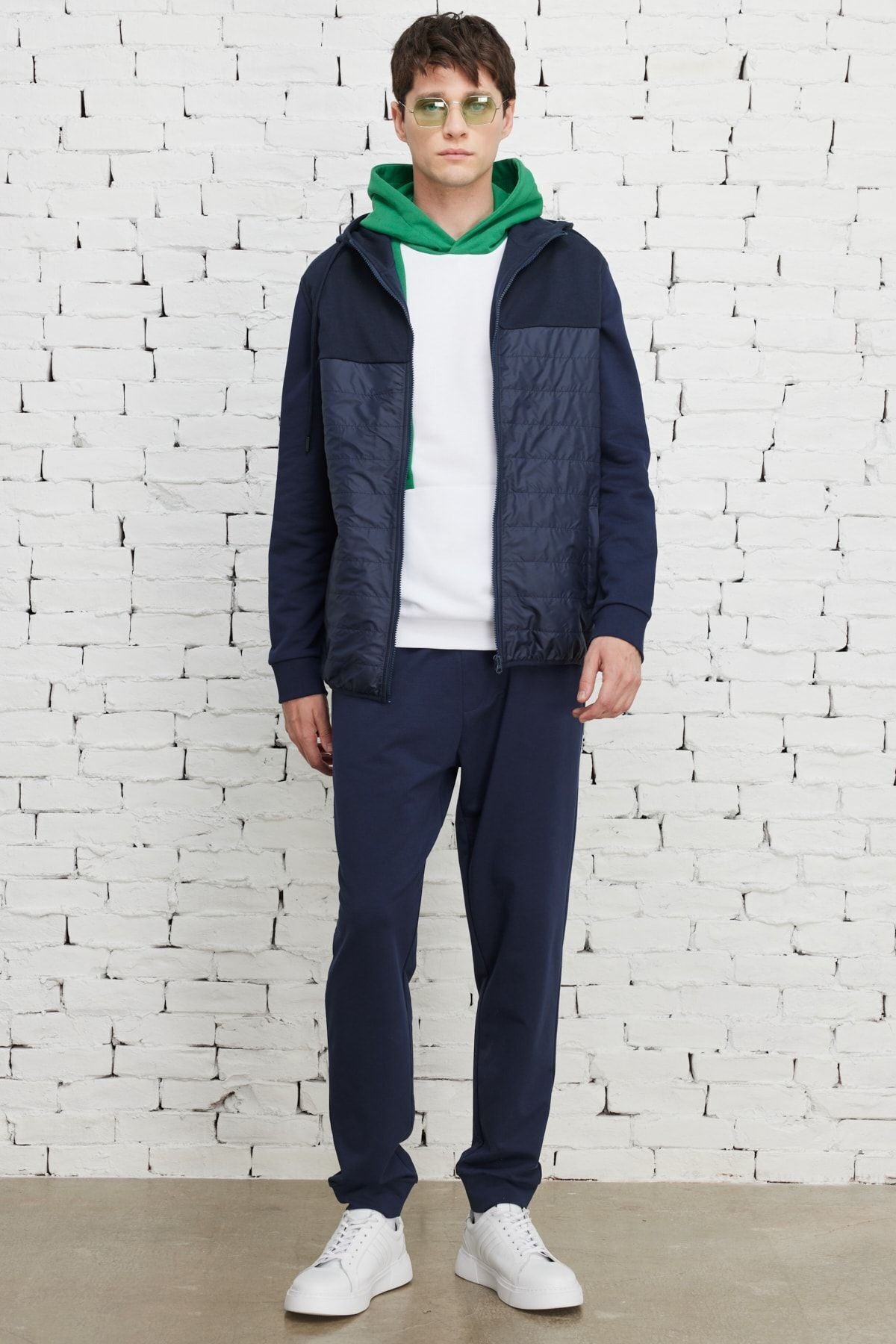 Men's Navy Blue Standard Fit Normal Cut Hooded Cotton Sweatshirt Vest