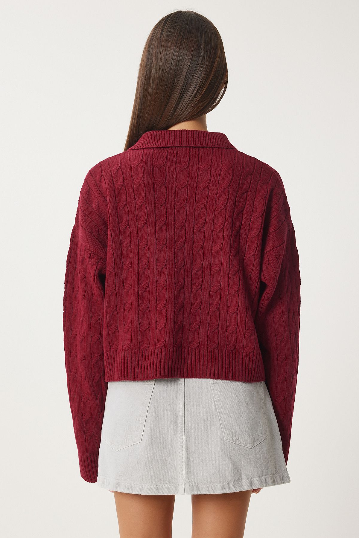 Women's burgundy motif knitwear sweater zh00043
