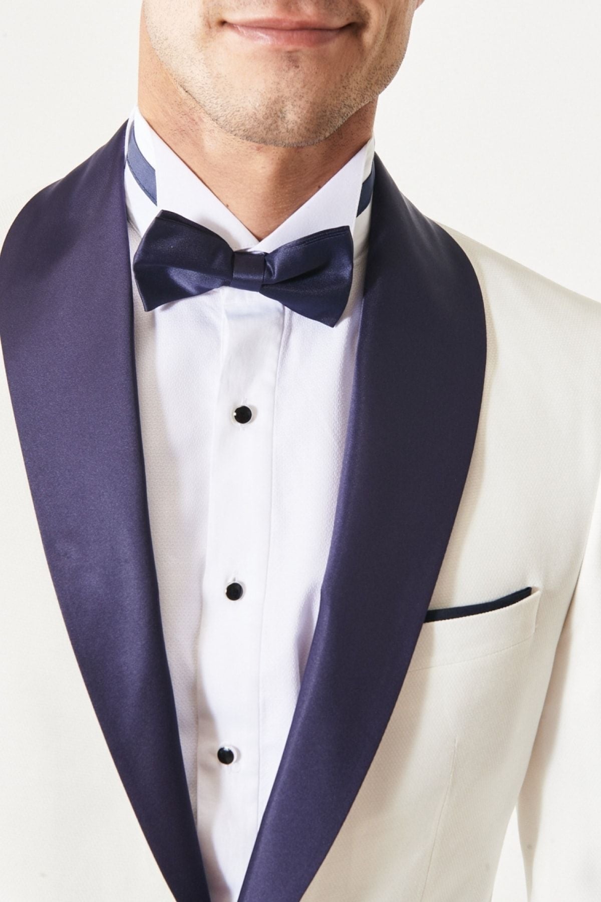 Men's white-lacivert slim fit narrow cutting mono collar pattern classic tuxedo set