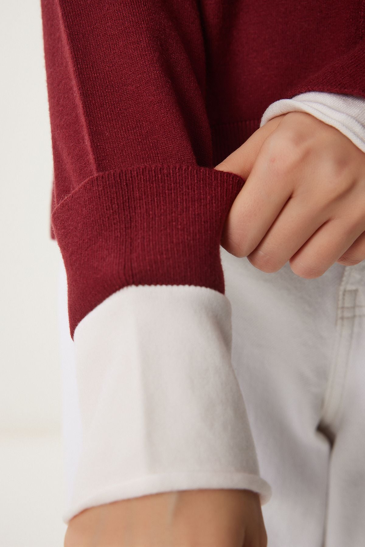 Female Bordeaux Contrast Ribbon detailed seasonal knitwear cardigan US00953