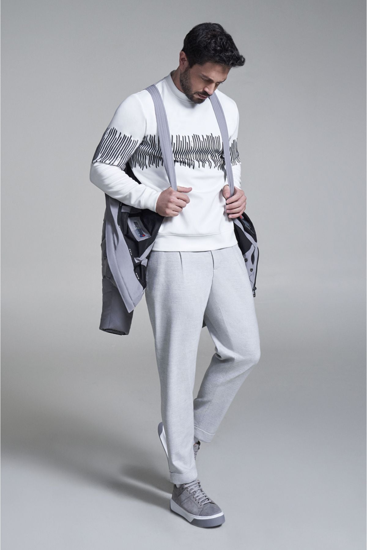 Men's light gray pleated double trousers A32y3084