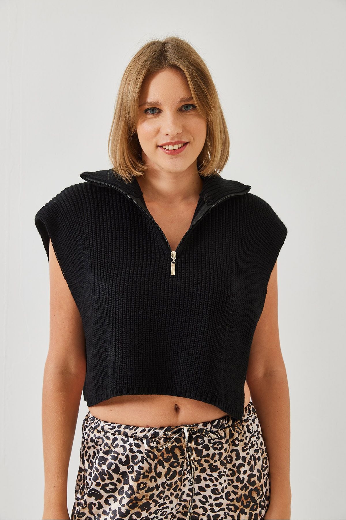 Women Zippered Knitwear Süveter 60261018