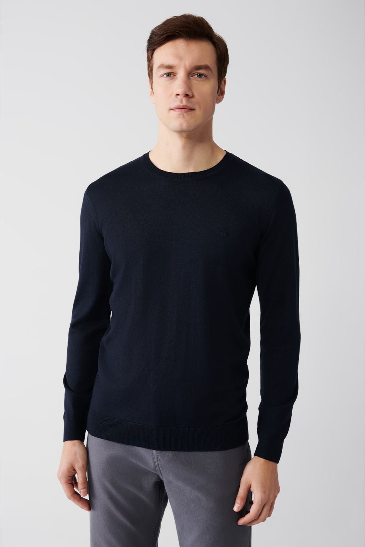 Men's navy blue bike collar wool mixed knitwear sweater B005013