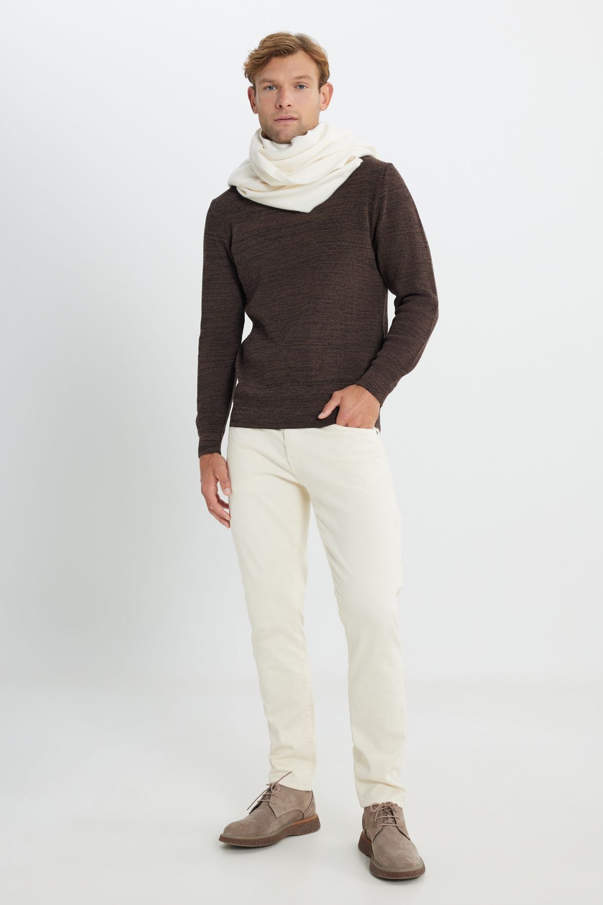 Men's black - coffee standard fit bike collar pattern knitwear sweater