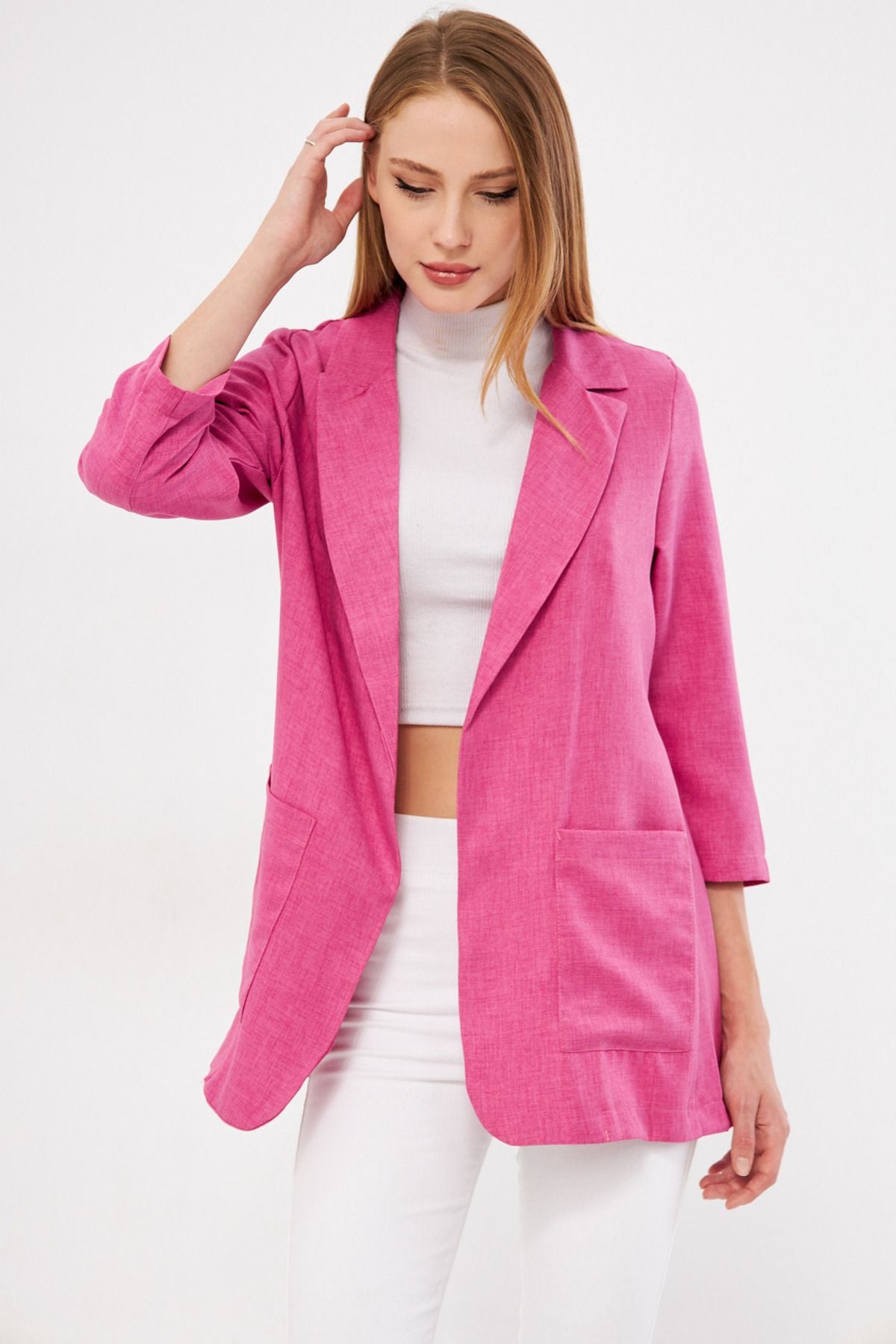 Women's Fuchsia Pocket Oversize Jacket ARM-24Y001115