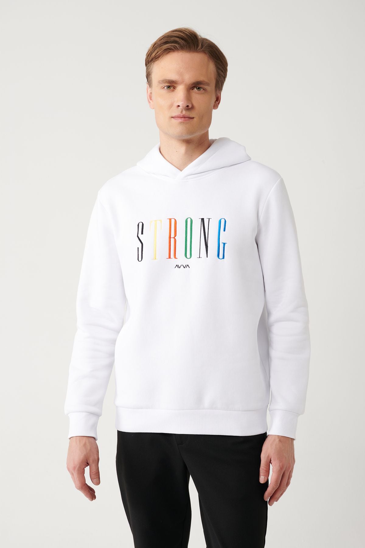 Men's white hooded 3 -to -borne embroidery Sweatshirt A32y1380