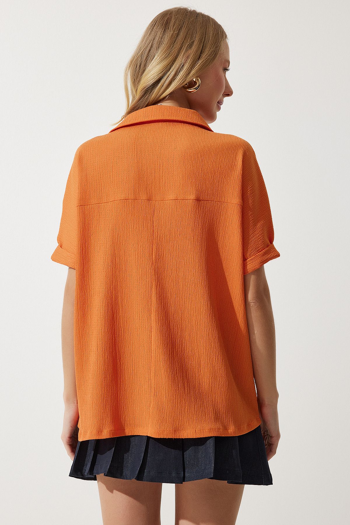 Female Orange Polo Yaka Knitting Krinkıl Blouse DD01299