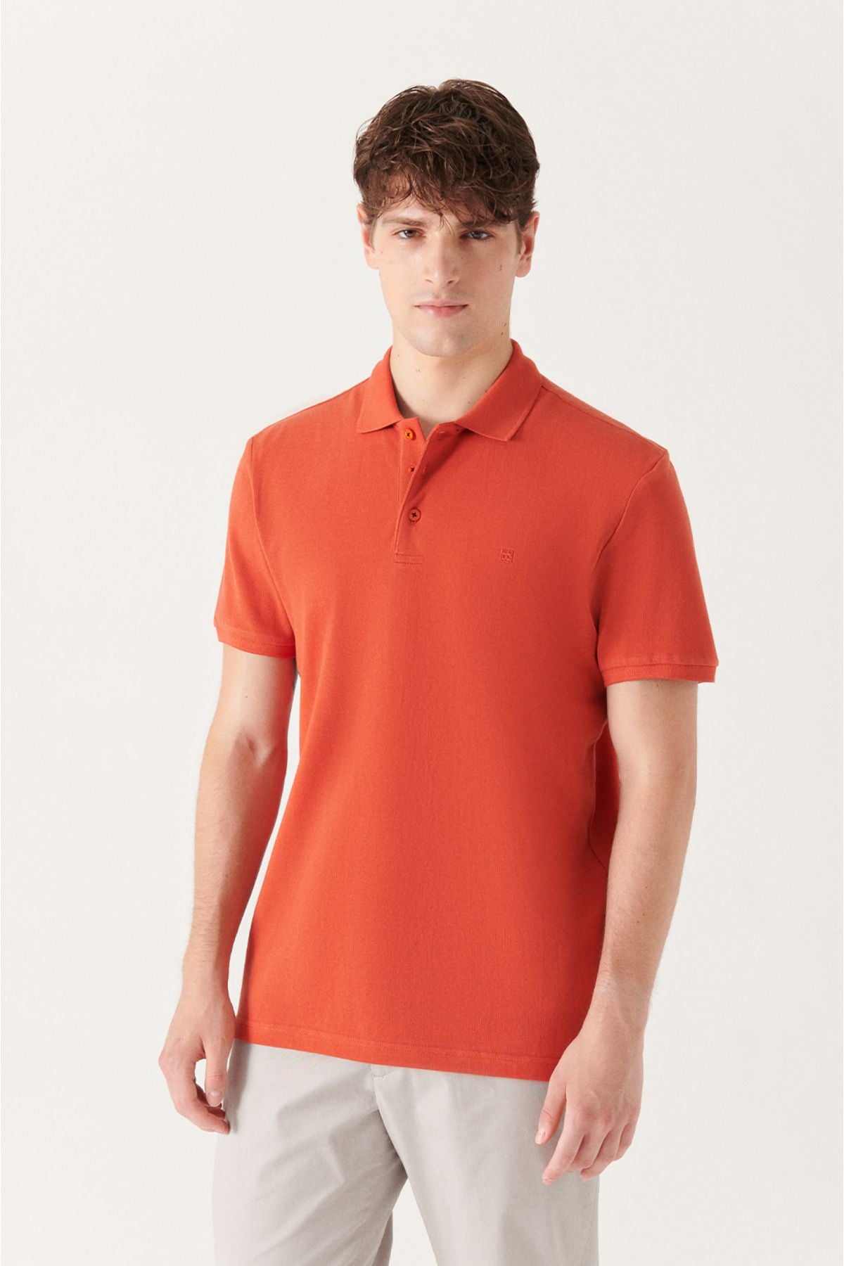 Men's Dark Orange 100 %Cotton Cool Polo Yaka T-Shirt E001004