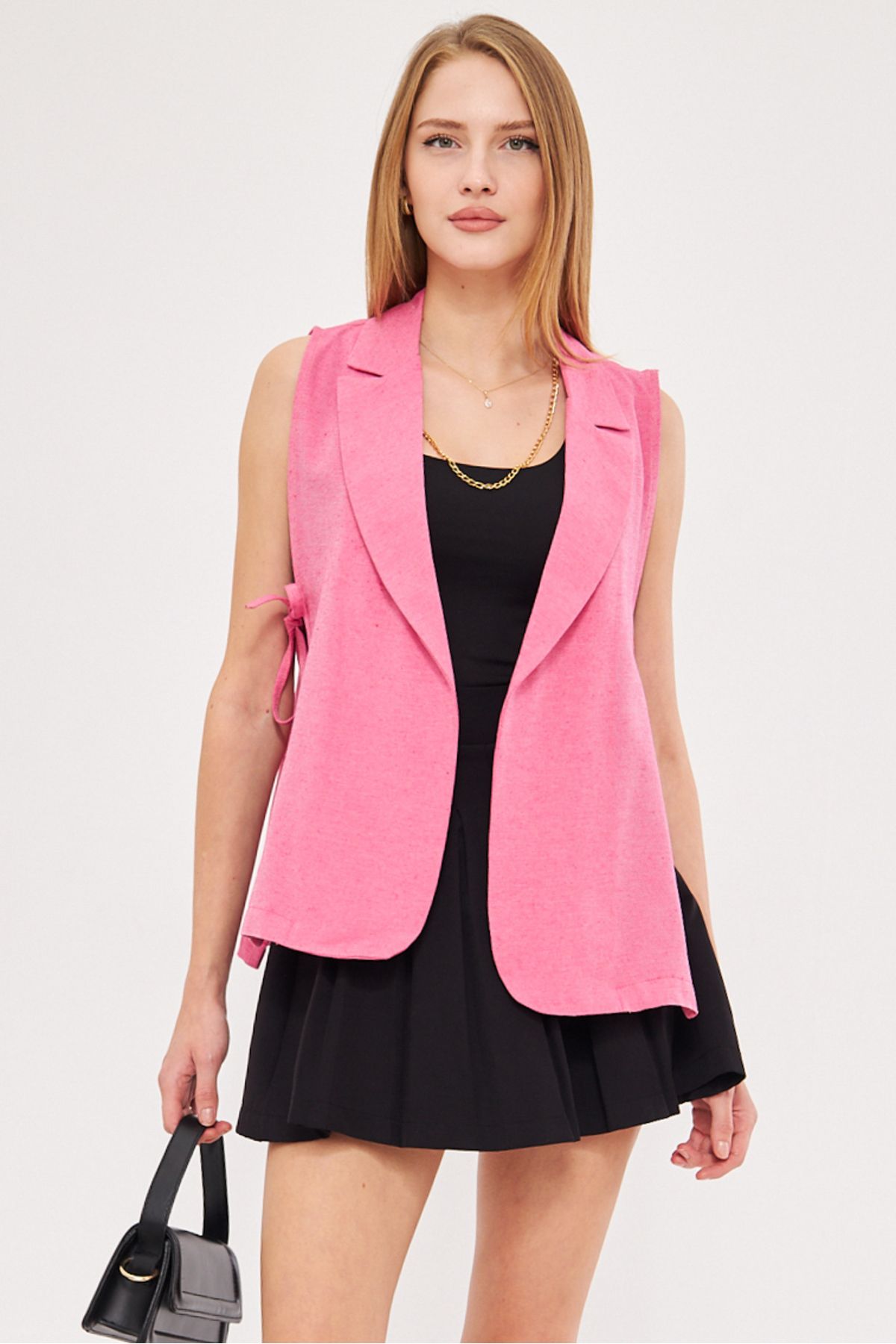 Women's Fuchsia Men's collar side-binding vest ARM-25K001007